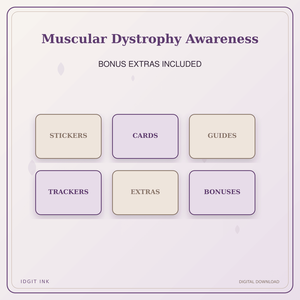 Idgit Ink Muscular Dystrophy Awareness deluxe journal and planner bundle — included digital stickers and cards