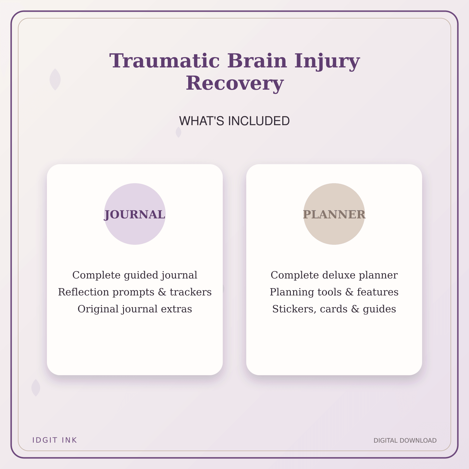 Idgit Ink Traumatic Brain Injury Recovery deluxe journal and planner bundle — complete journal and planner bundle contents