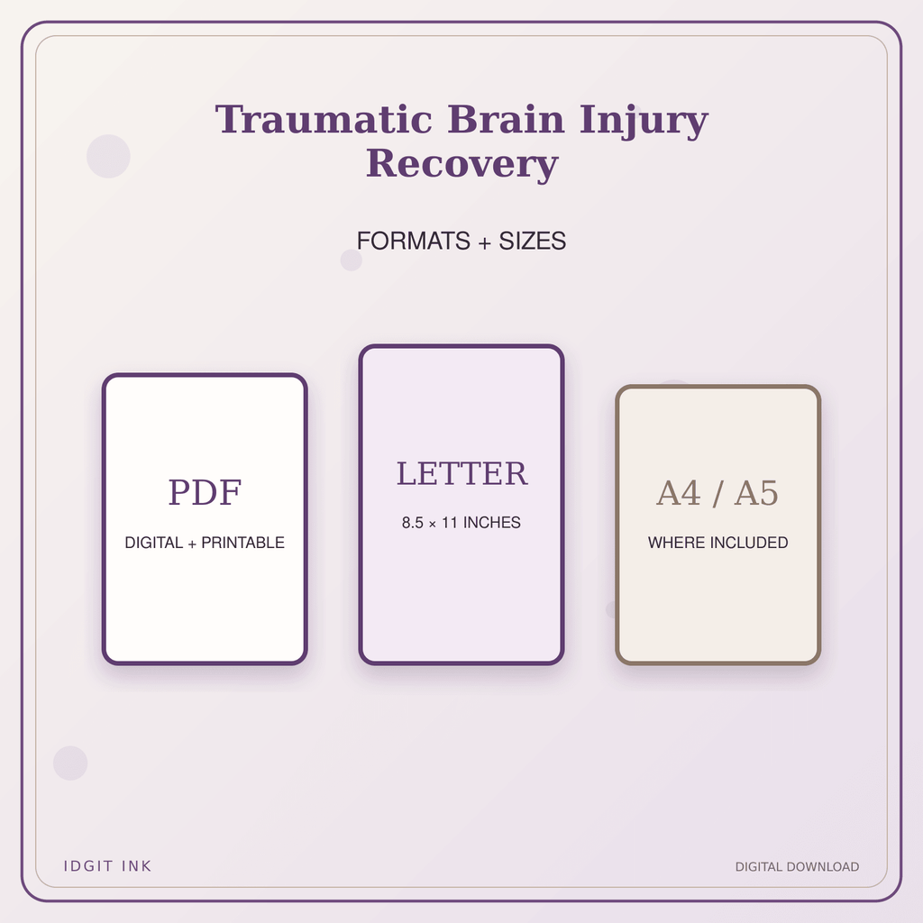 Idgit Ink Traumatic Brain Injury Recovery deluxe journal and planner bundle — digital formats and available page sizes
