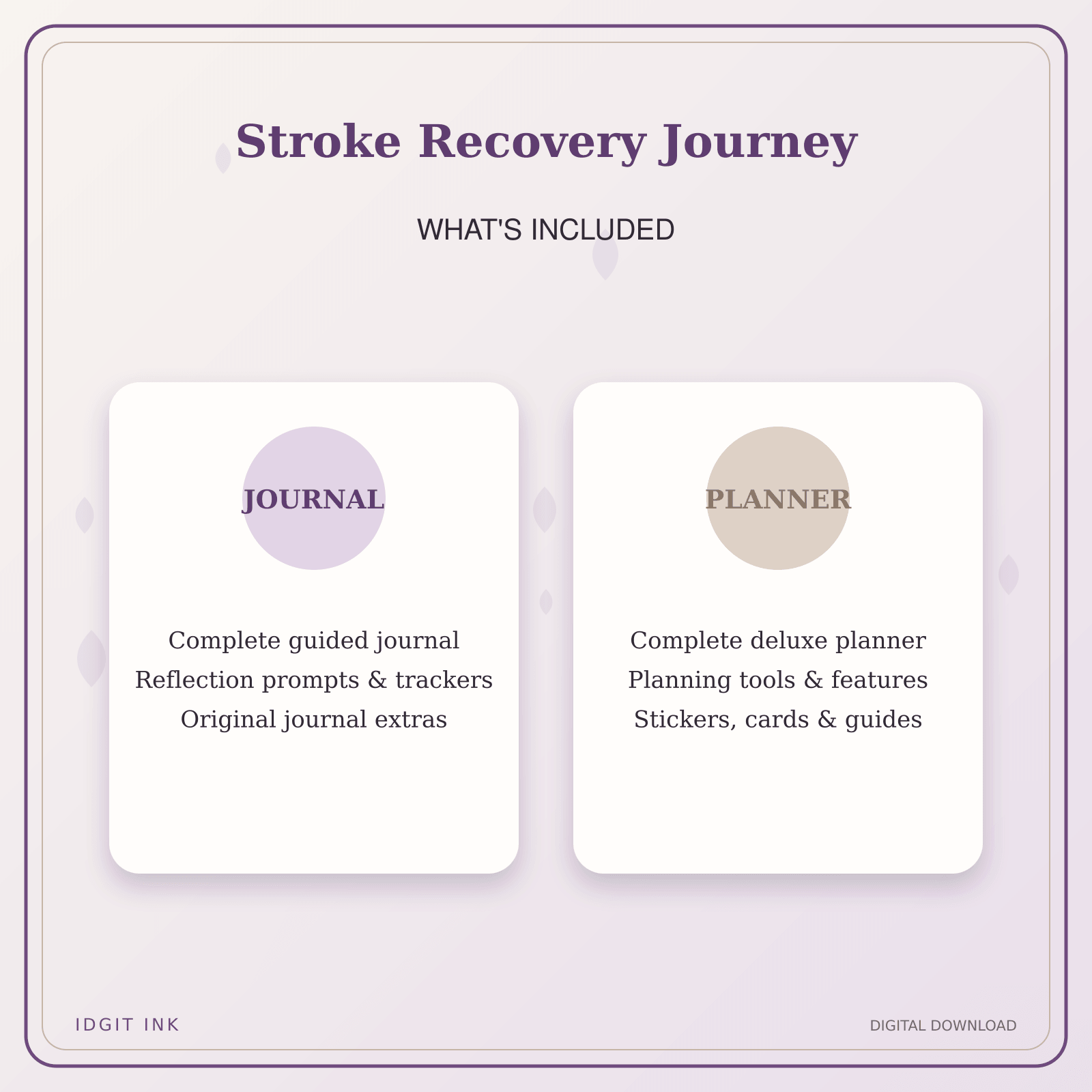 Idgit Ink Stroke Recovery Journey deluxe journal and planner bundle — complete journal and planner bundle contents