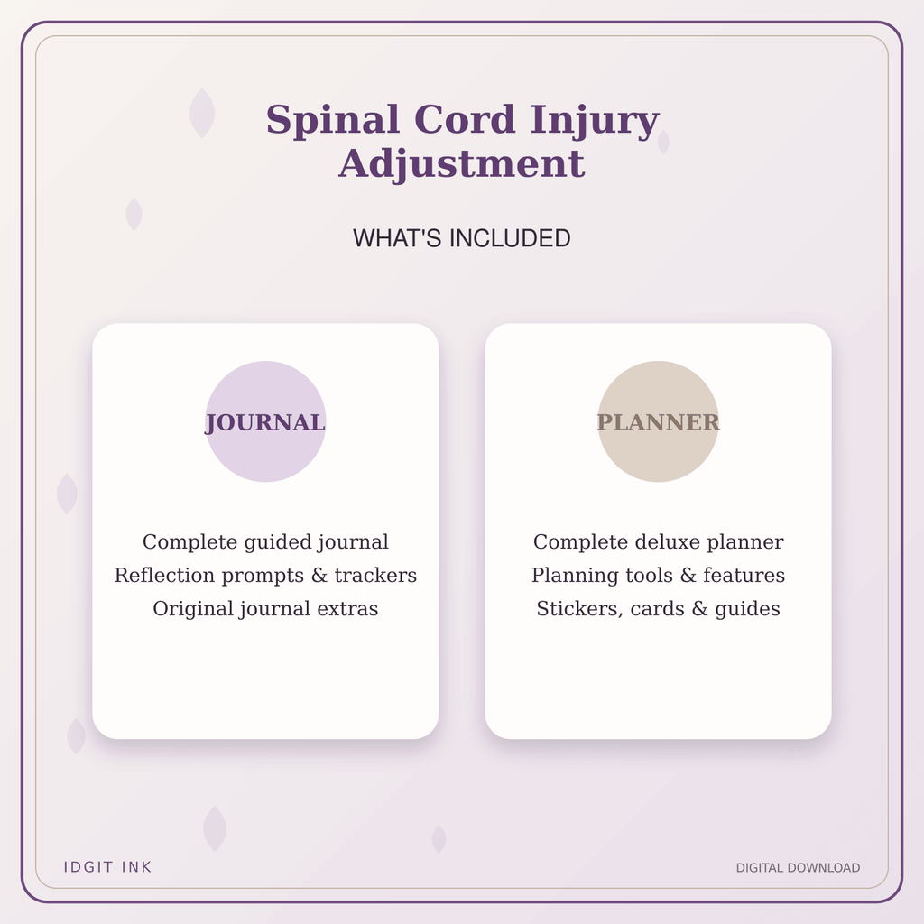 Idgit Ink Spinal Cord Injury Adjustment deluxe journal and planner bundle — complete journal and planner bundle contents