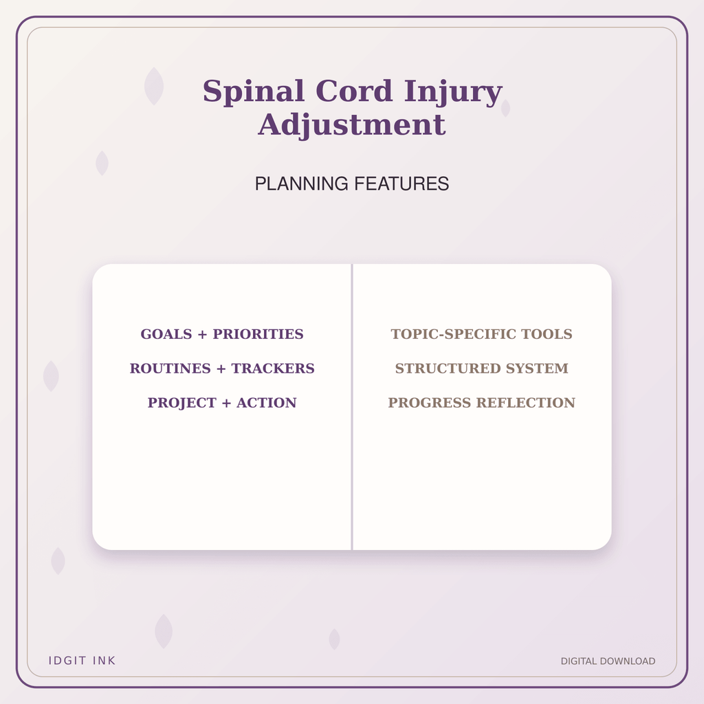Idgit Ink Spinal Cord Injury Adjustment deluxe journal and planner bundle — planner organization and planning features