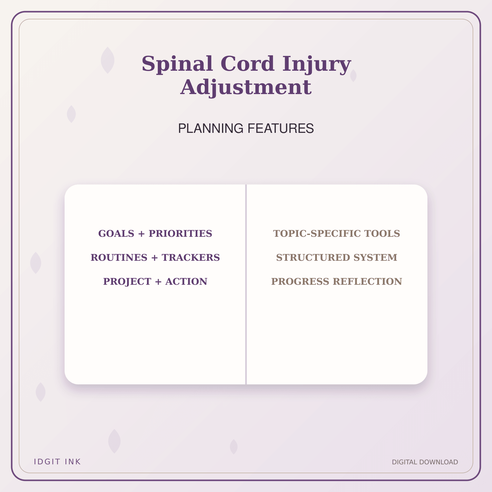 Idgit Ink Spinal Cord Injury Adjustment deluxe journal and planner bundle — planner organization and planning features