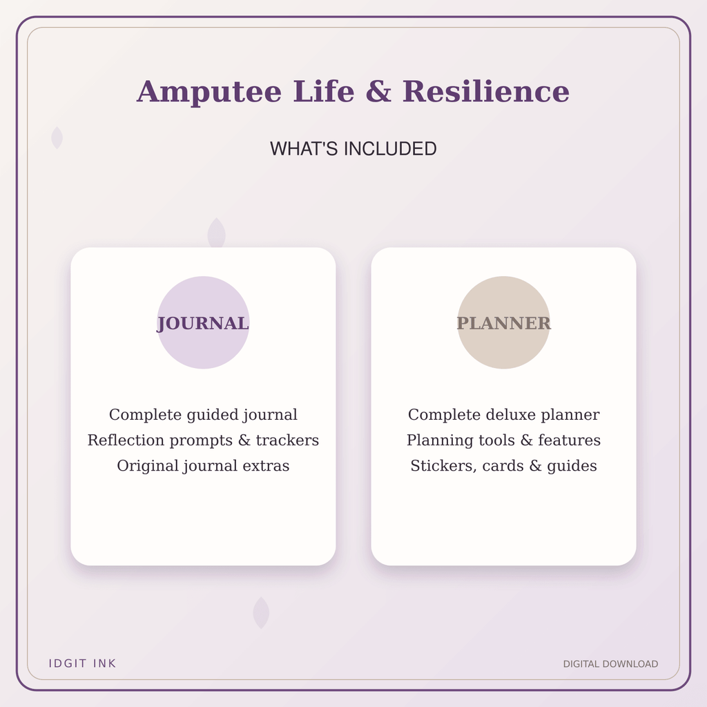 Idgit Ink Amputee Life & Resilience deluxe journal and planner bundle — complete journal and planner bundle contents