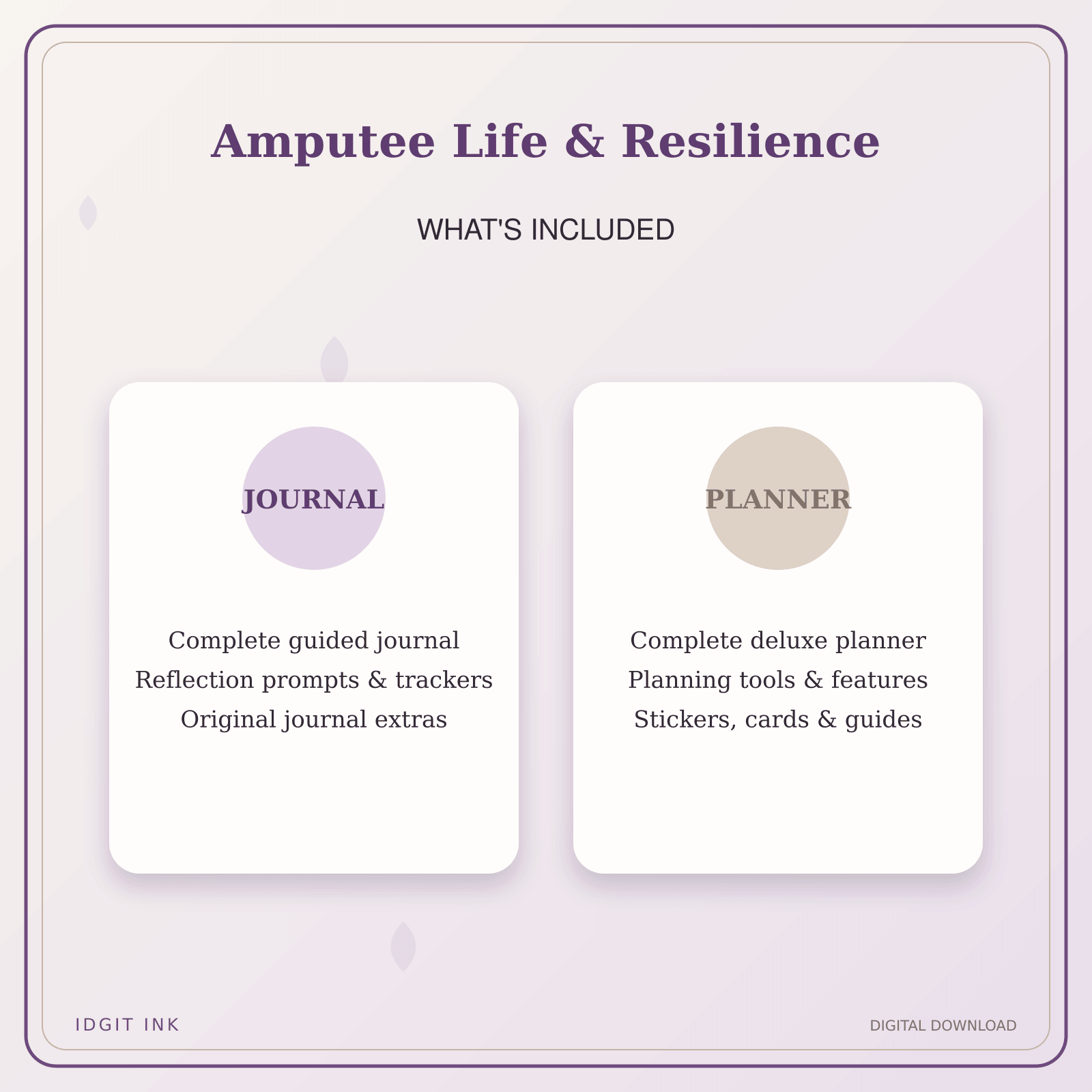 Idgit Ink Amputee Life & Resilience deluxe journal and planner bundle — complete journal and planner bundle contents
