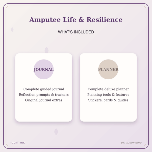 Idgit Ink Amputee Life & Resilience deluxe journal and planner bundle — complete journal and planner bundle contents