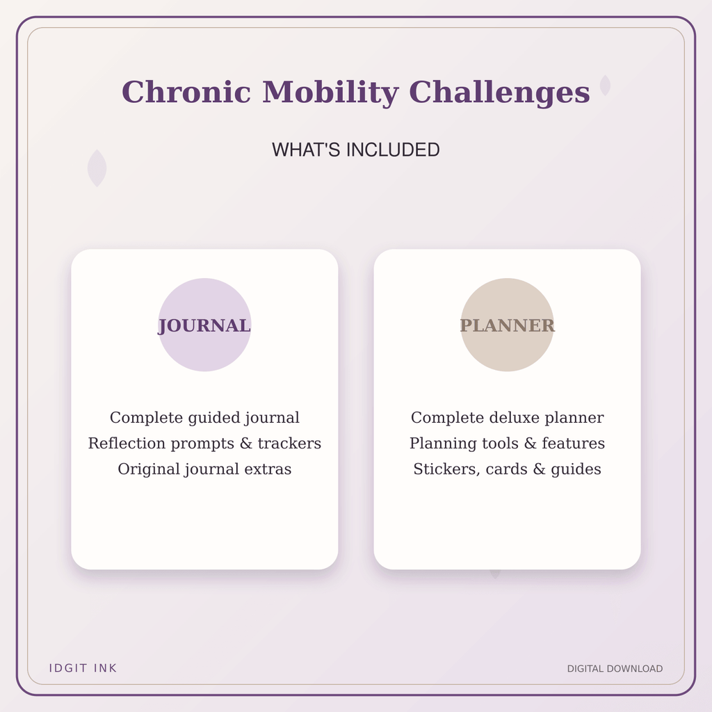 Idgit Ink Chronic Mobility Challenges deluxe journal and planner bundle — complete journal and planner bundle contents