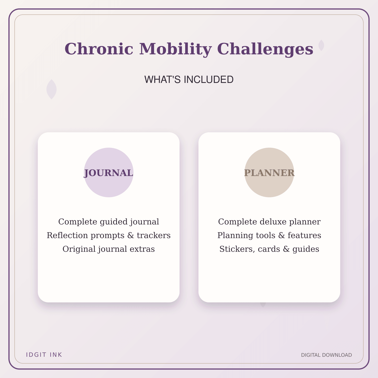 Idgit Ink Chronic Mobility Challenges deluxe journal and planner bundle — complete journal and planner bundle contents