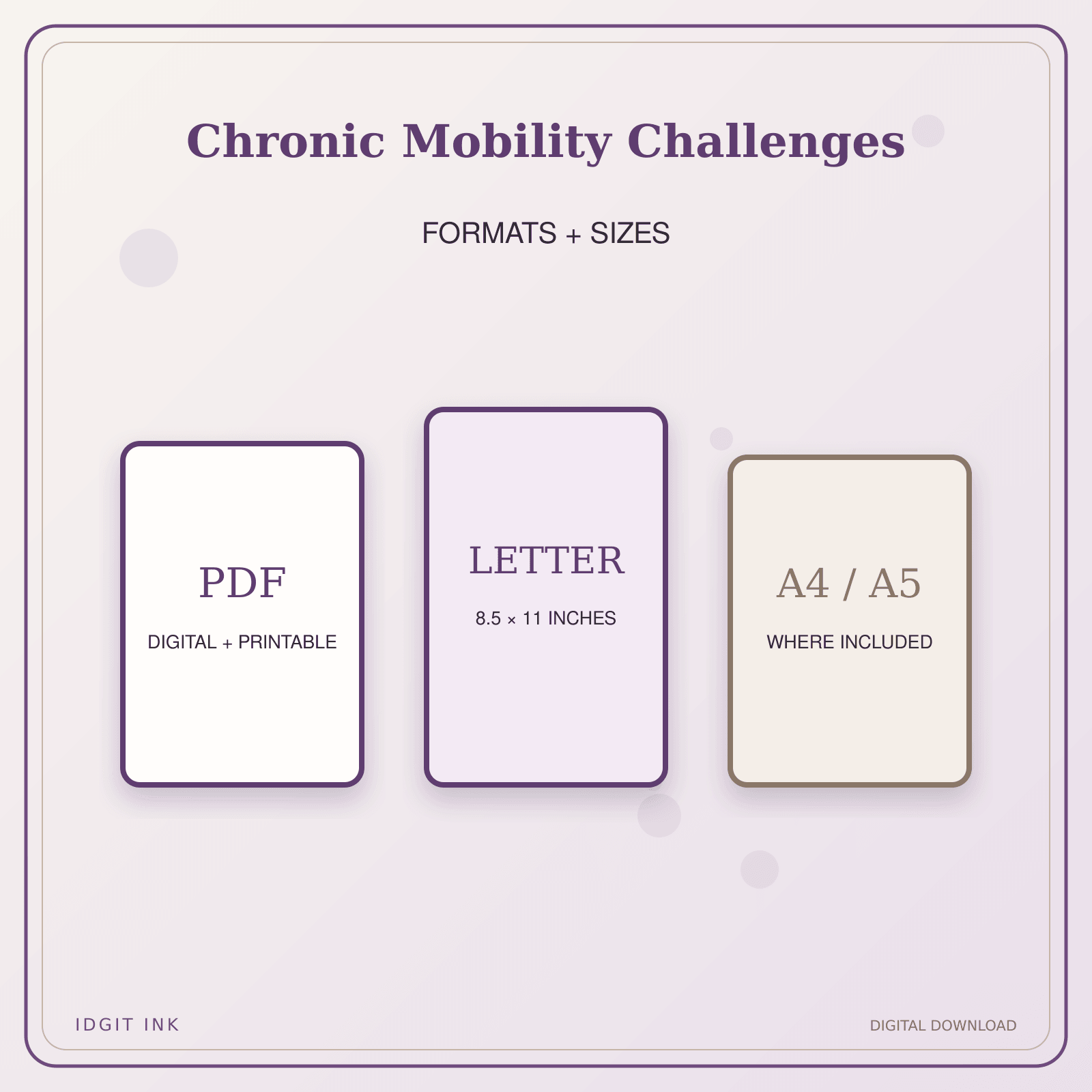Idgit Ink Chronic Mobility Challenges deluxe journal and planner bundle — digital formats and available page sizes