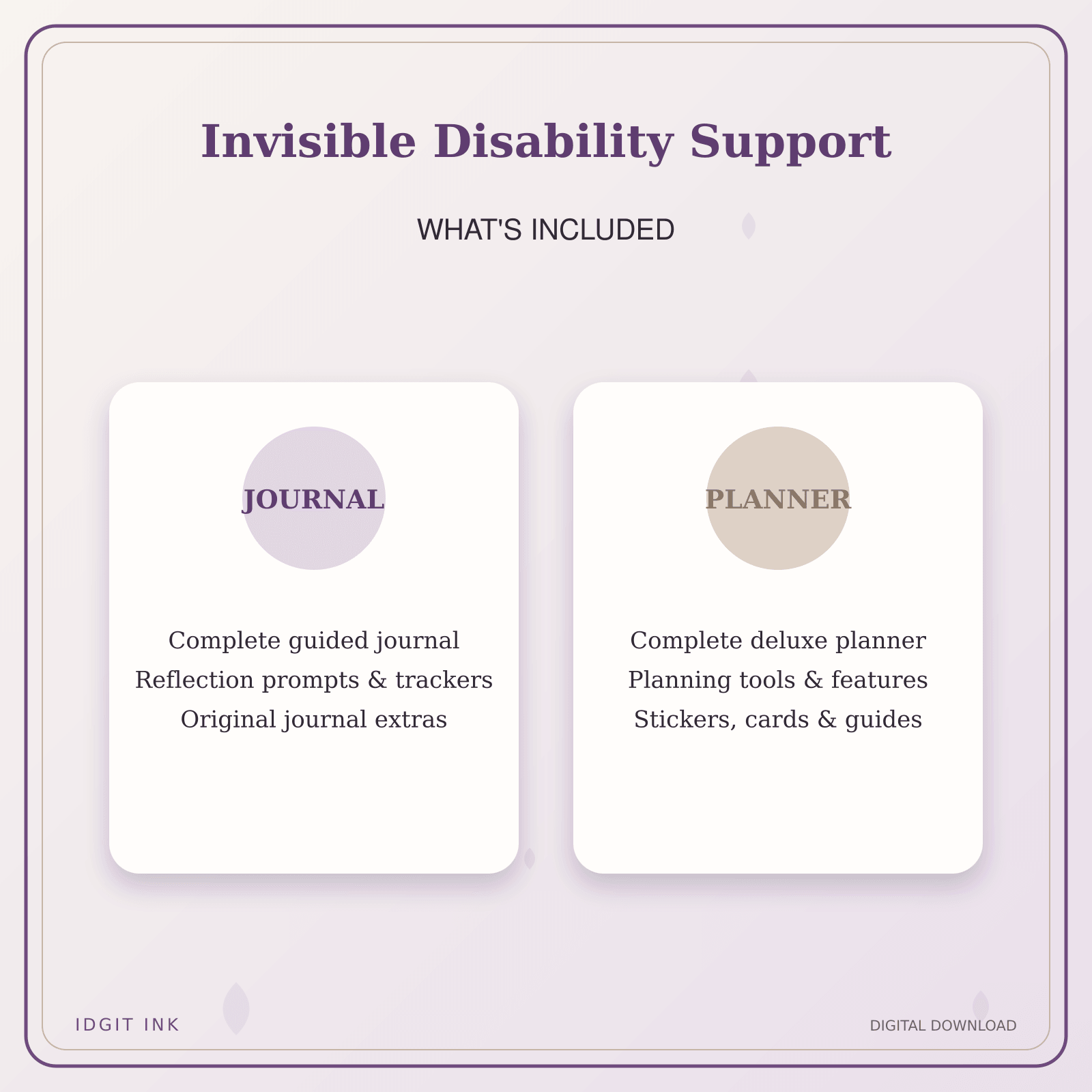 Idgit Ink Invisible Disability Support deluxe journal and planner bundle — complete journal and planner bundle contents