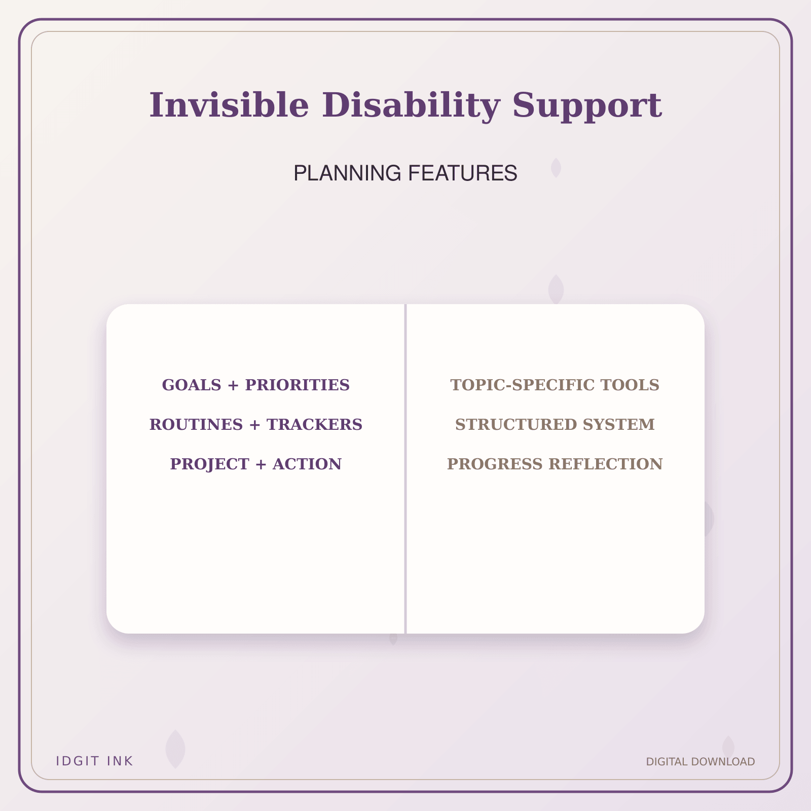 Idgit Ink Invisible Disability Support deluxe journal and planner bundle — planner organization and planning features