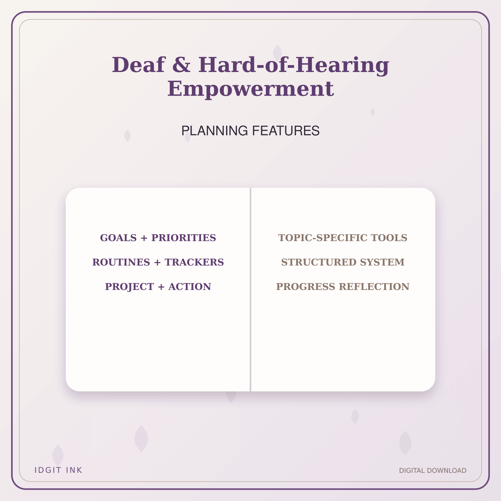 Idgit Ink Deaf & Hard-of-Hearing Empowerment deluxe journal and planner bundle — planner organization and planning features