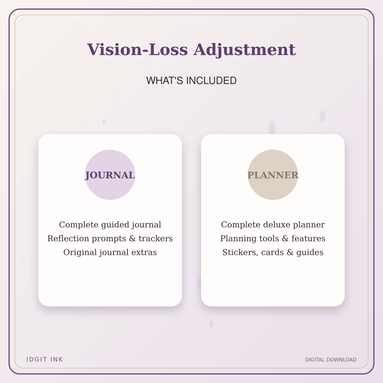 Idgit Ink Vision-Loss Adjustment deluxe journal and planner bundle — complete journal and planner bundle contents
