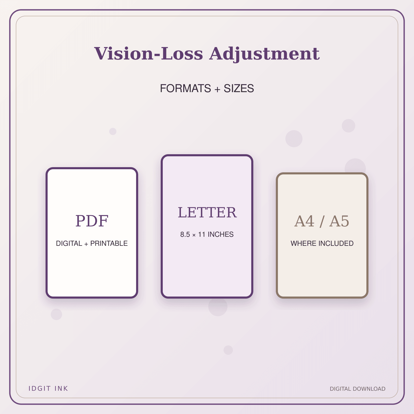 Idgit Ink Vision-Loss Adjustment deluxe journal and planner bundle — digital formats and available page sizes