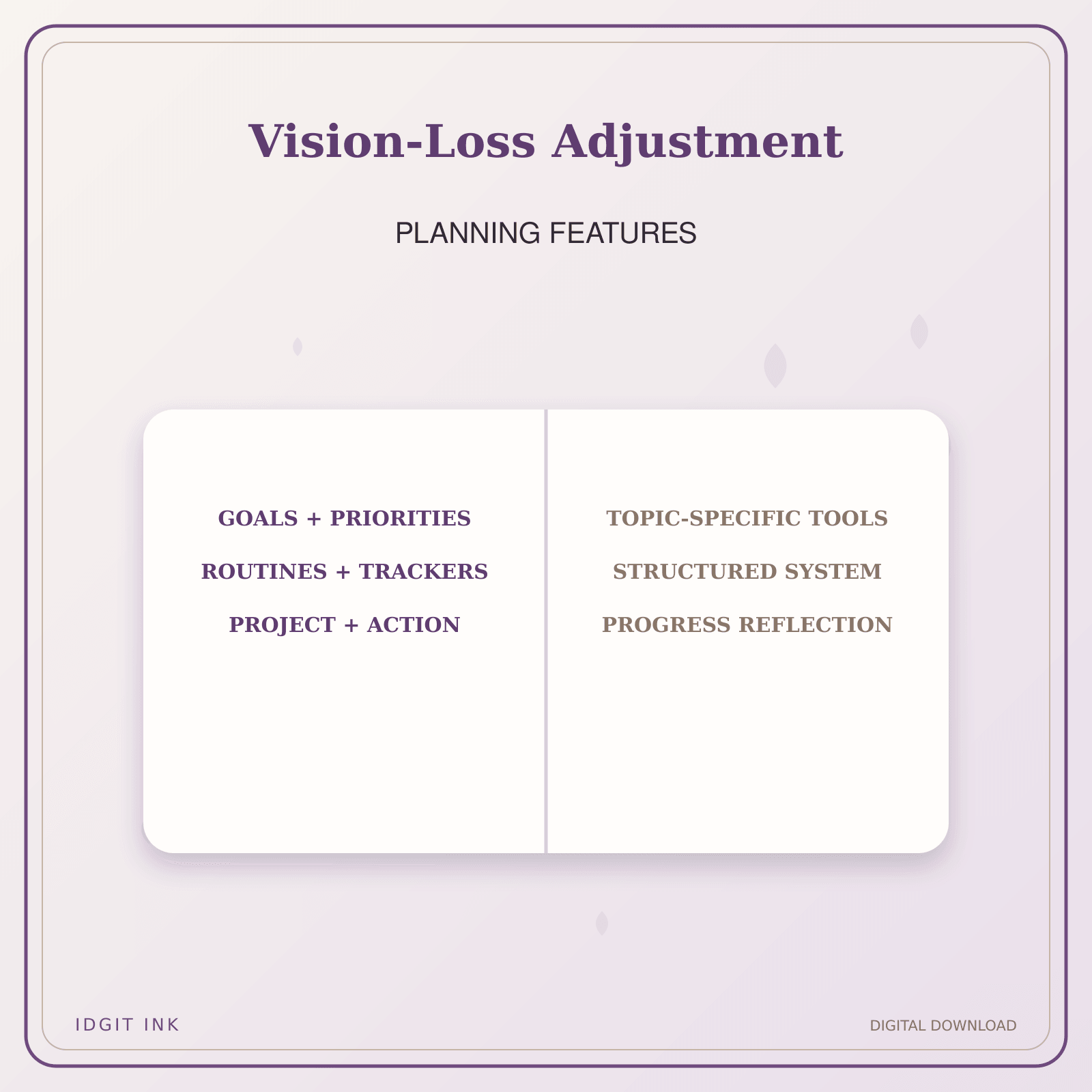 Idgit Ink Vision-Loss Adjustment deluxe journal and planner bundle — planner organization and planning features