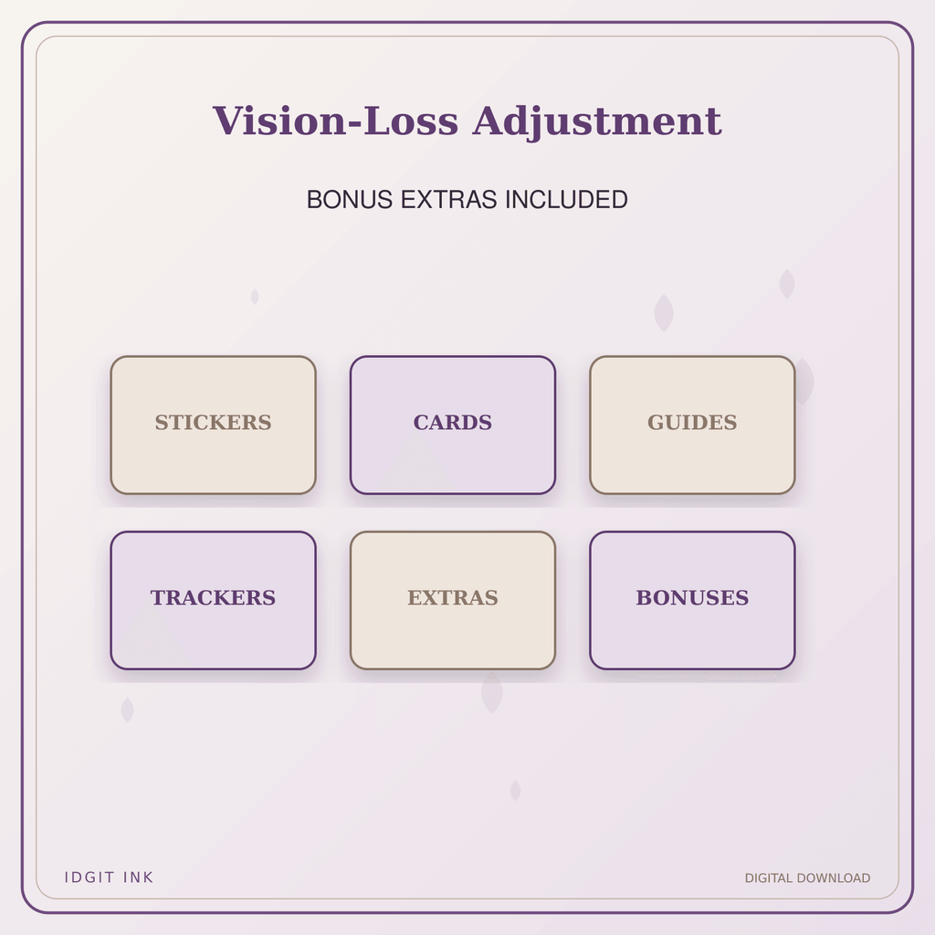 Idgit Ink Vision-Loss Adjustment deluxe journal and planner bundle — included digital stickers and cards