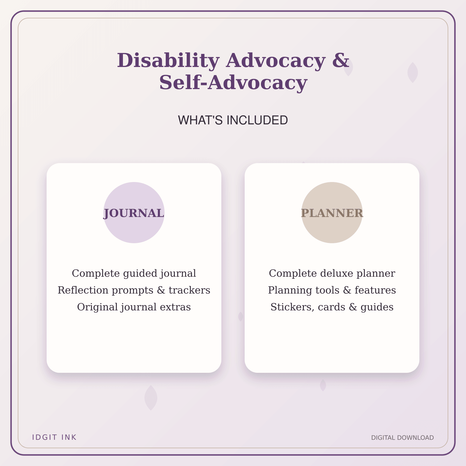 Idgit Ink Disability Advocacy & Self-Advocacy deluxe journal and planner bundle — complete journal and planner bundle contents
