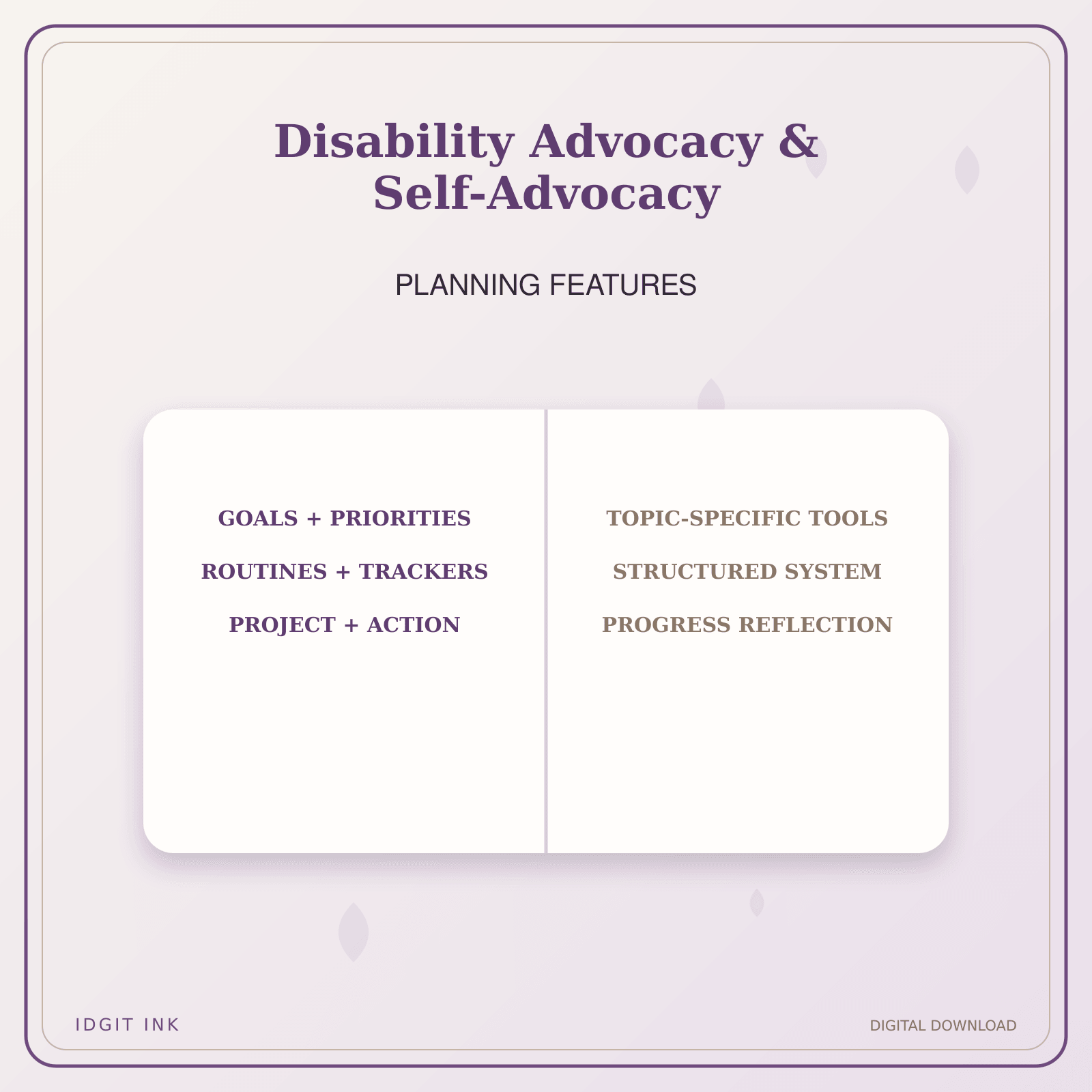 Idgit Ink Disability Advocacy & Self-Advocacy deluxe journal and planner bundle — planner organization and planning features