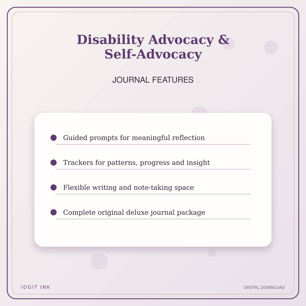 Idgit Ink Disability Advocacy & Self-Advocacy deluxe journal and planner bundle — journal prompts and reflection features