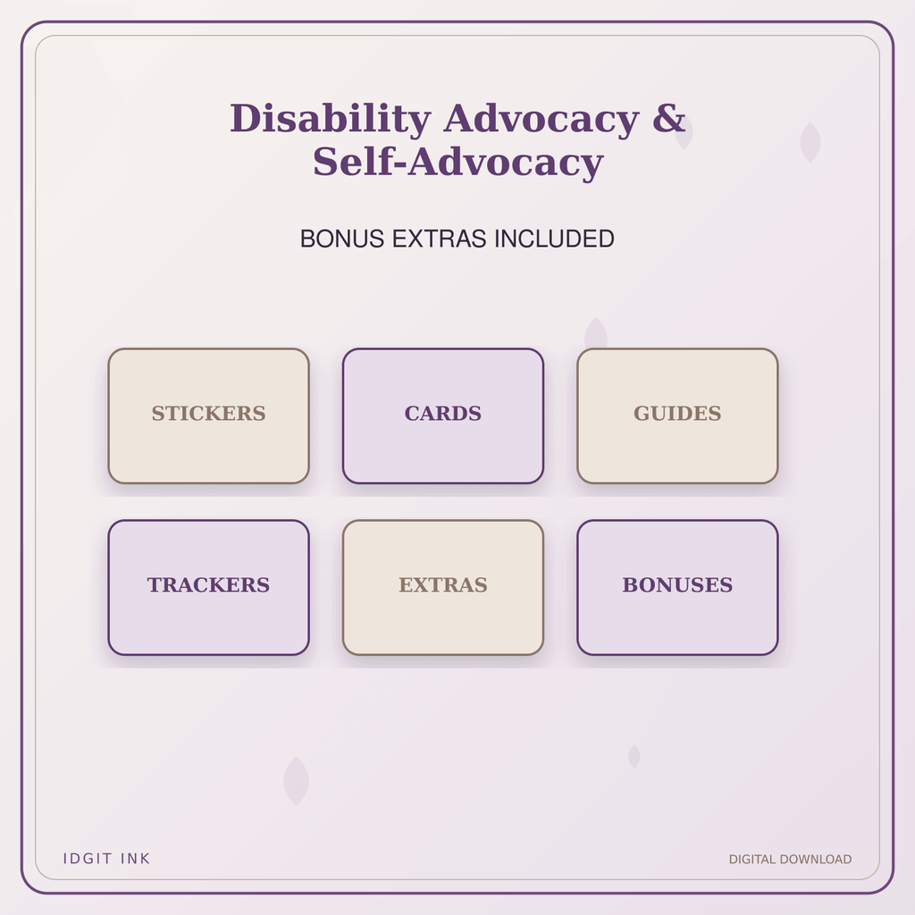 Idgit Ink Disability Advocacy & Self-Advocacy deluxe journal and planner bundle — included digital stickers and cards