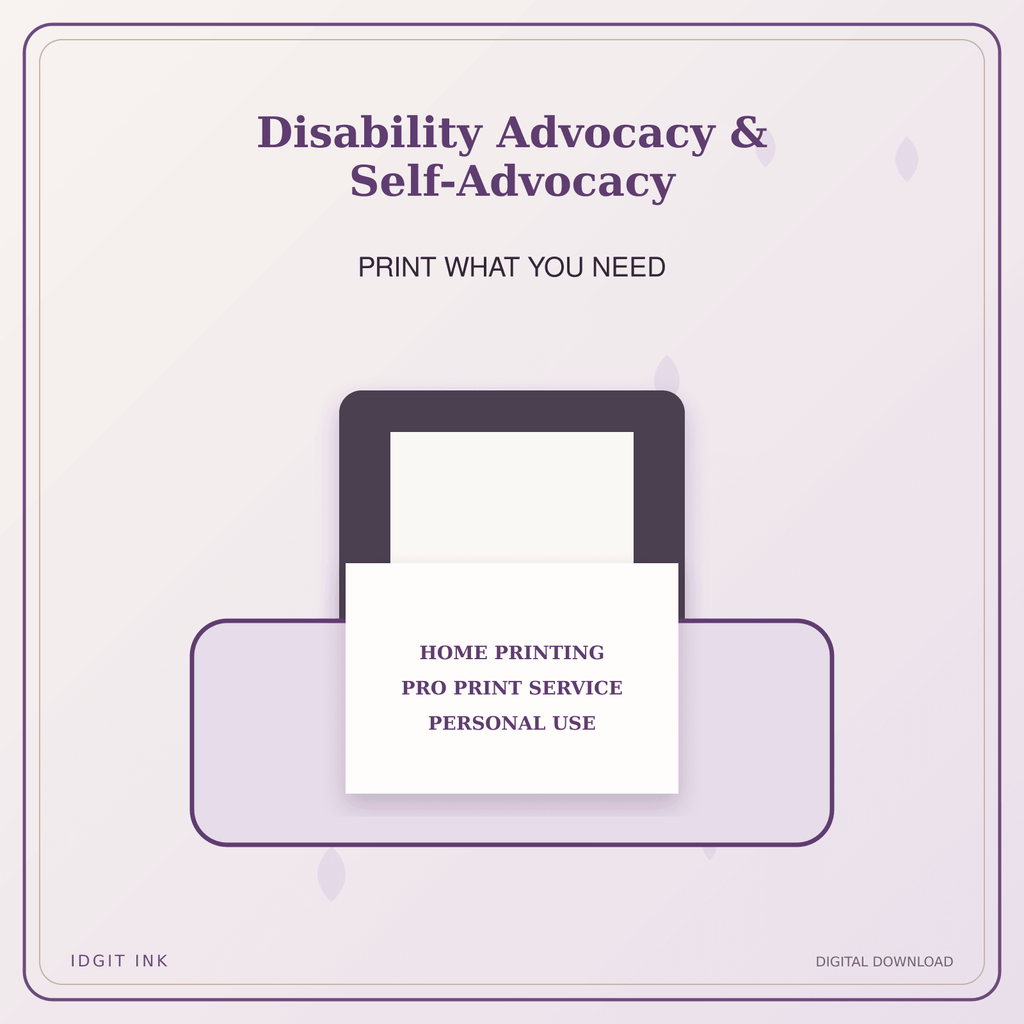 Idgit Ink Disability Advocacy & Self-Advocacy deluxe journal and planner bundle — home and professional printing information