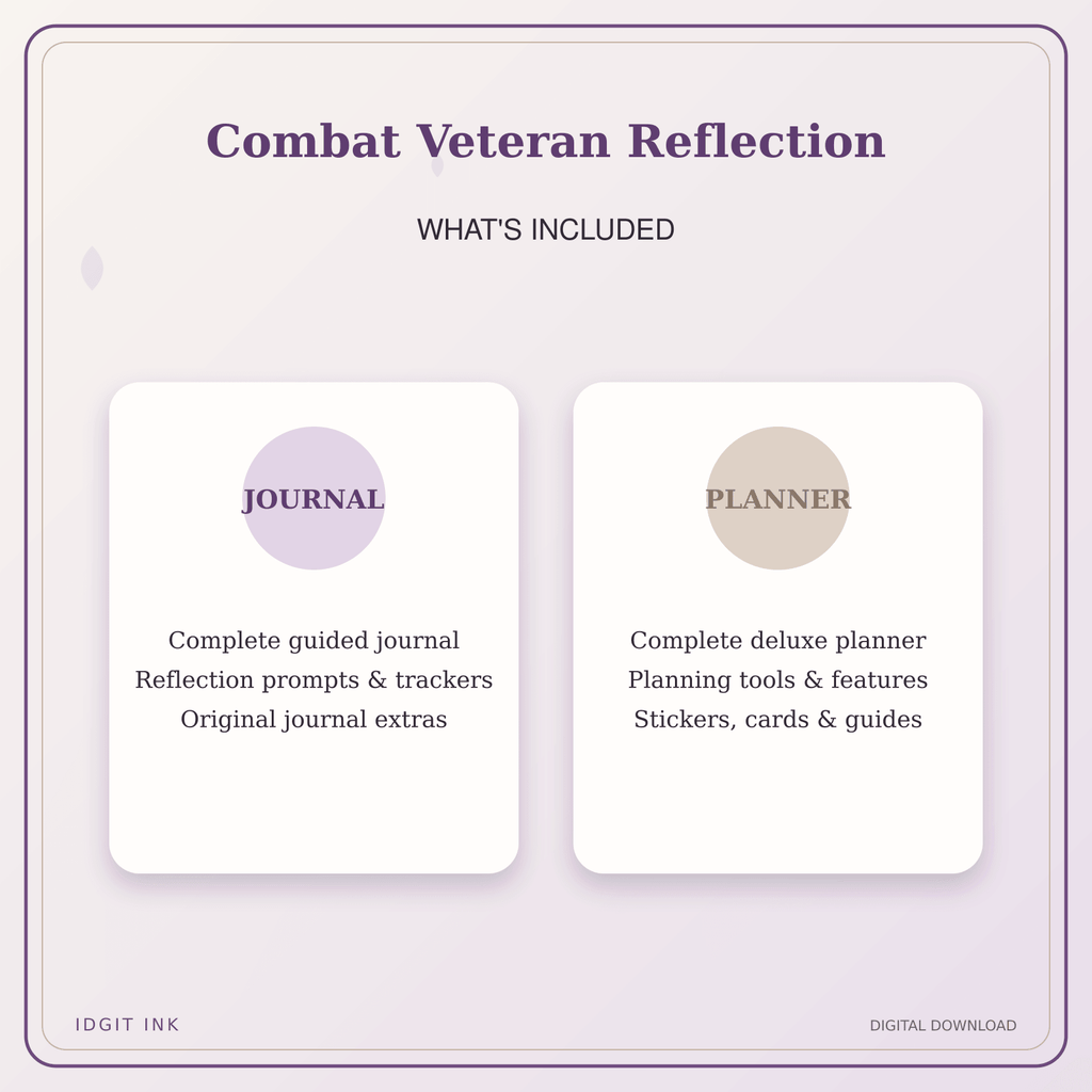 Idgit Ink Combat Veteran Reflection deluxe journal and planner bundle — complete journal and planner bundle contents