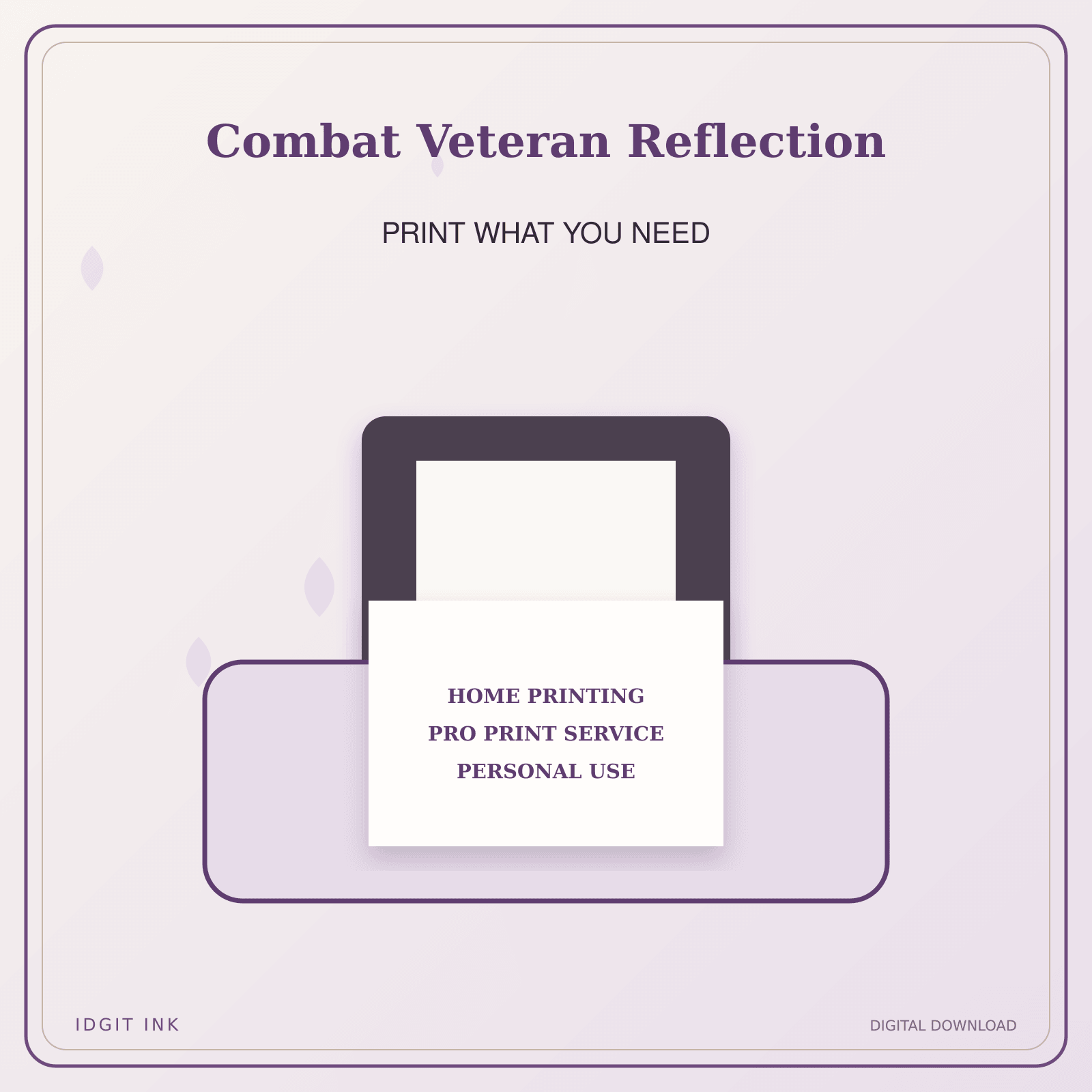 Idgit Ink Combat Veteran Reflection deluxe journal and planner bundle — home and professional printing information