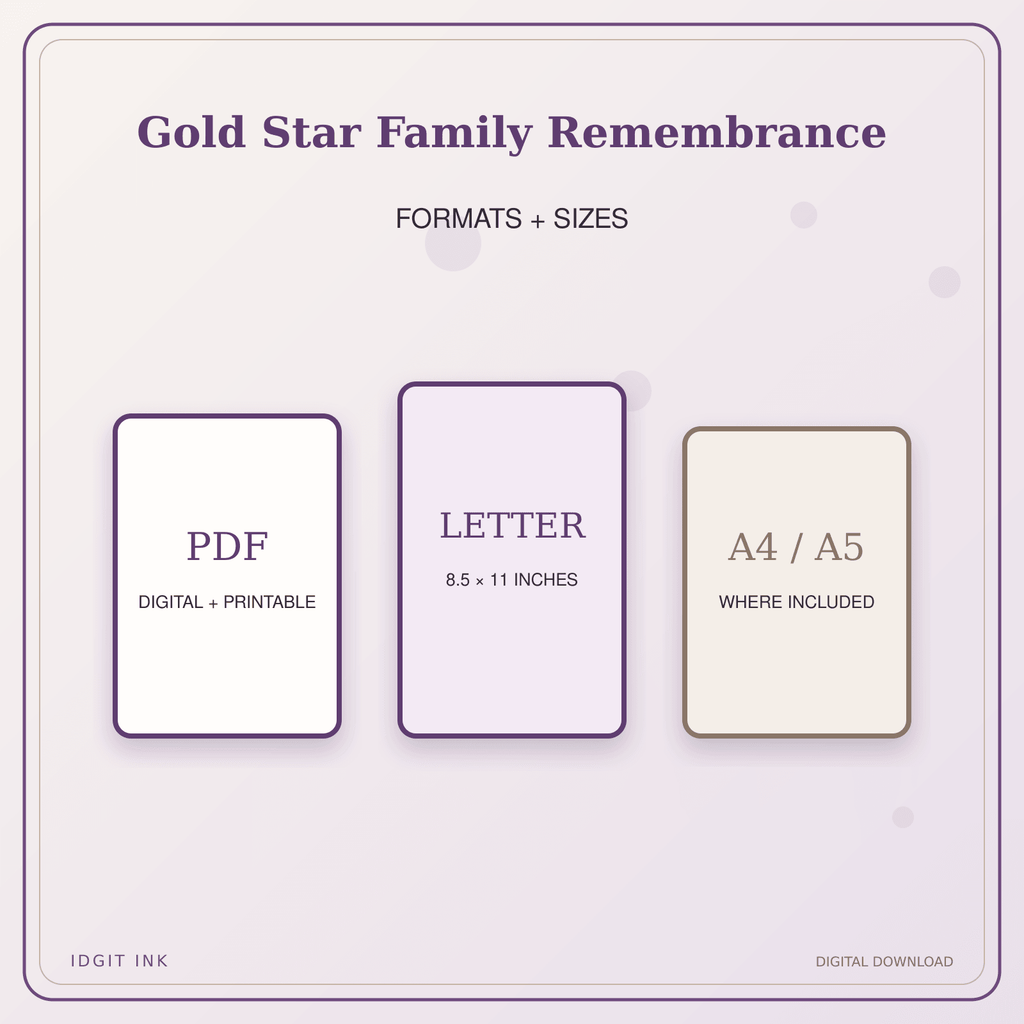 Idgit Ink Gold Star Family Remembrance deluxe journal and planner bundle — digital formats and available page sizes
