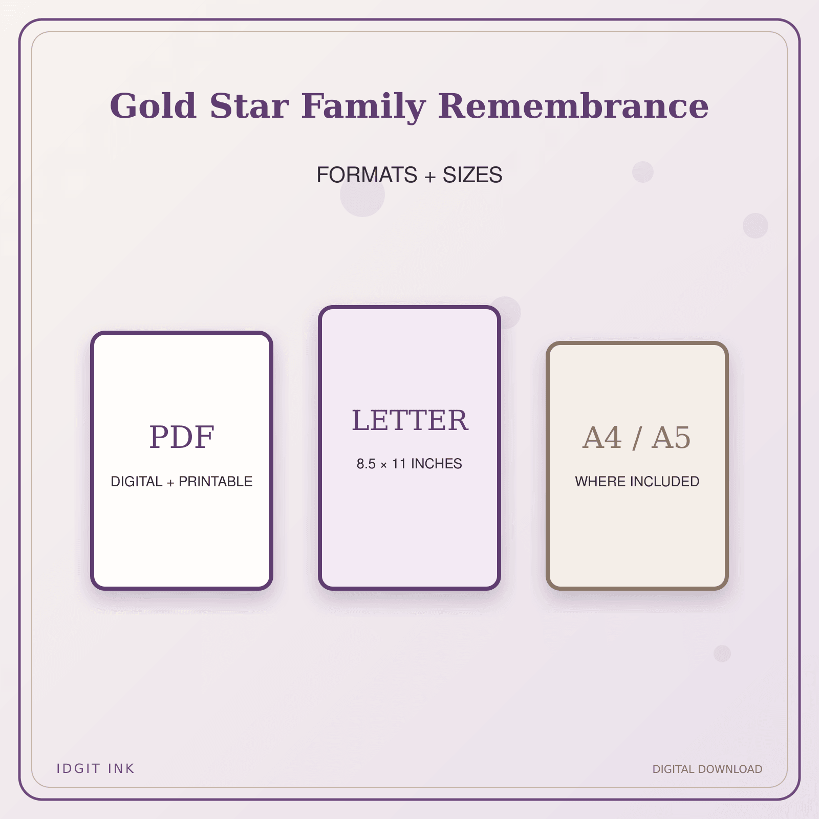 Idgit Ink Gold Star Family Remembrance deluxe journal and planner bundle — digital formats and available page sizes