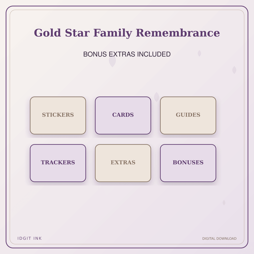 Idgit Ink Gold Star Family Remembrance deluxe journal and planner bundle — included digital stickers and cards