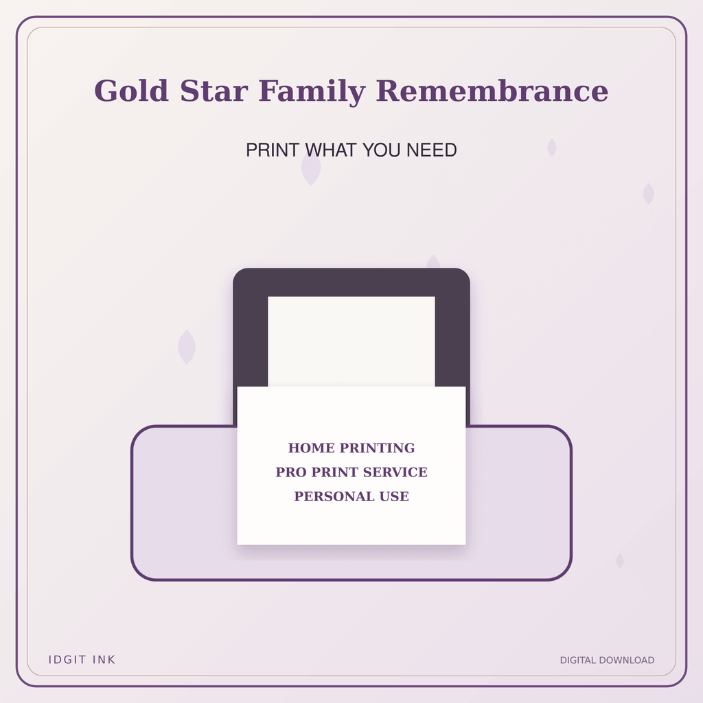 Idgit Ink Gold Star Family Remembrance deluxe journal and planner bundle — home and professional printing information