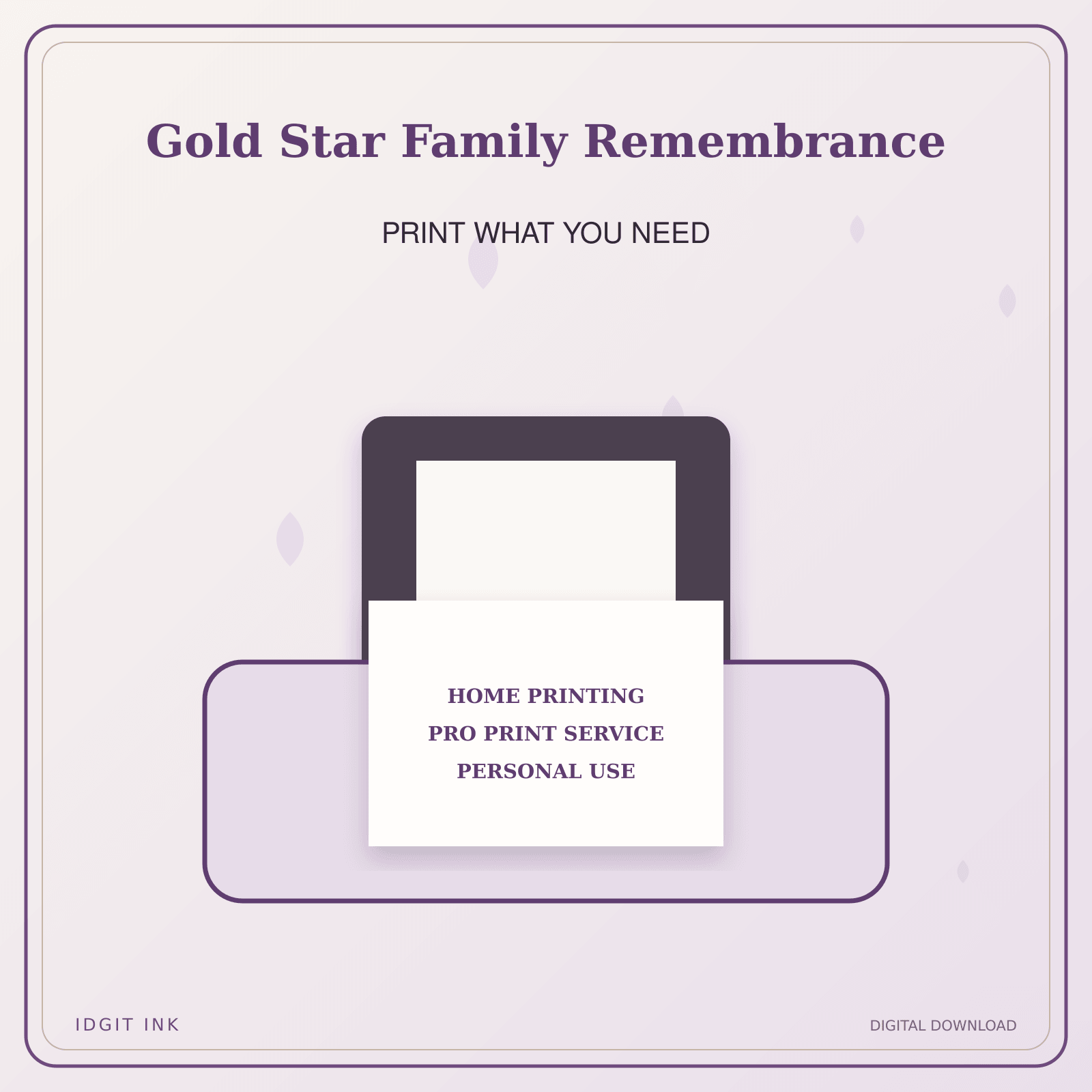 Idgit Ink Gold Star Family Remembrance deluxe journal and planner bundle — home and professional printing information