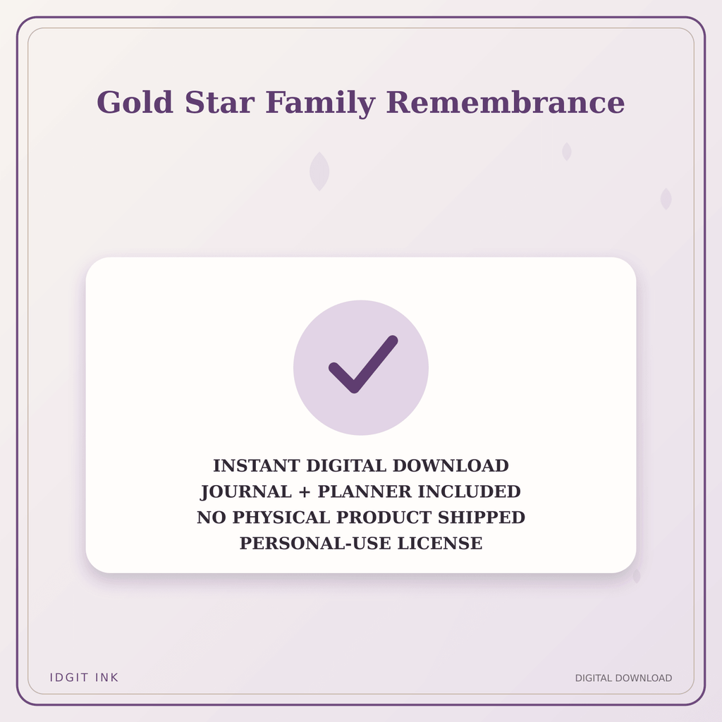 Idgit Ink Gold Star Family Remembrance deluxe journal and planner bundle — instant download and no physical product notice