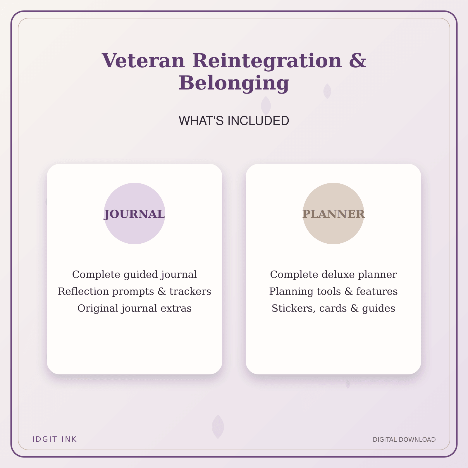 Idgit Ink Veteran Reintegration & Belonging deluxe journal and planner bundle — complete journal and planner bundle contents