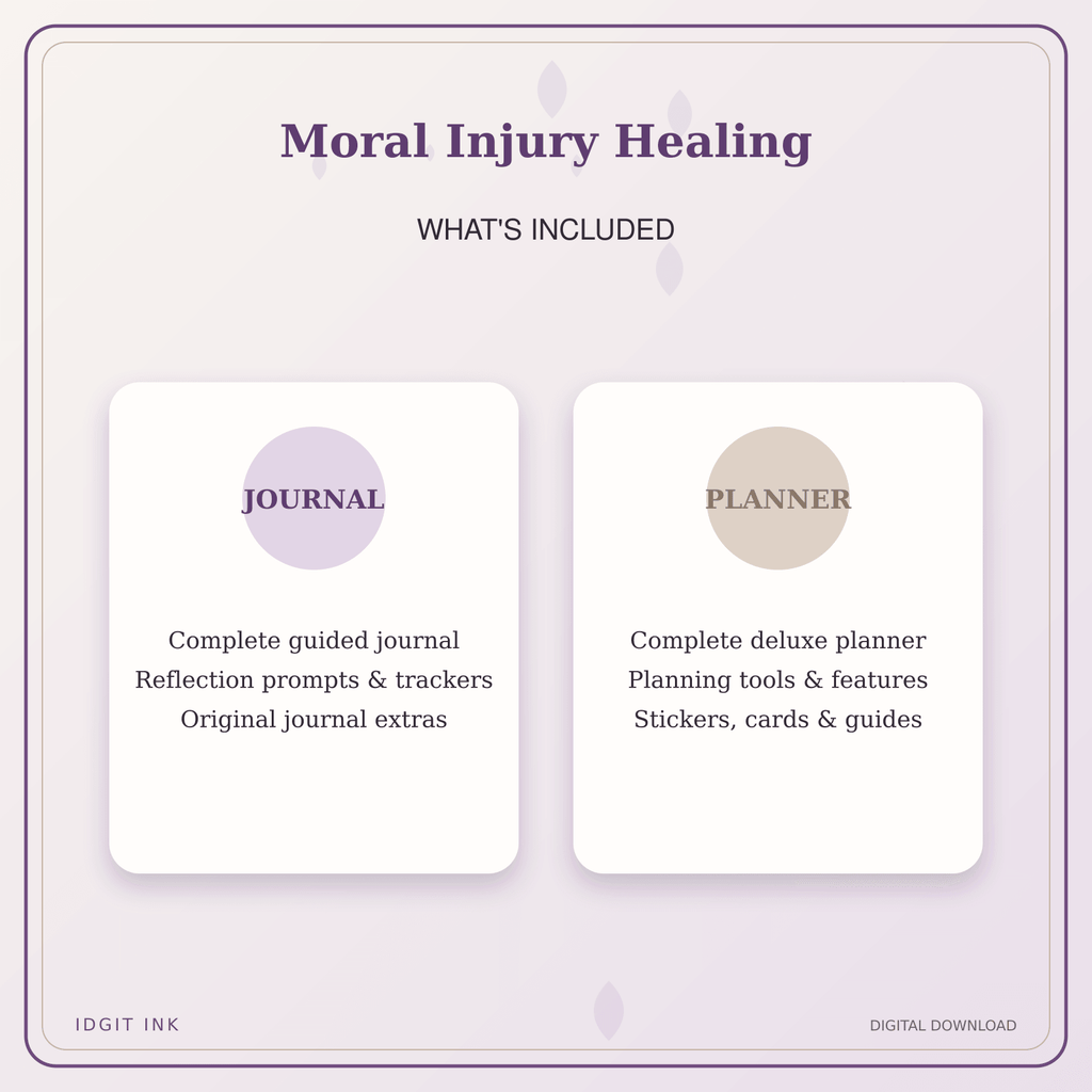 Idgit Ink Moral Injury Healing deluxe journal and planner bundle — complete journal and planner bundle contents