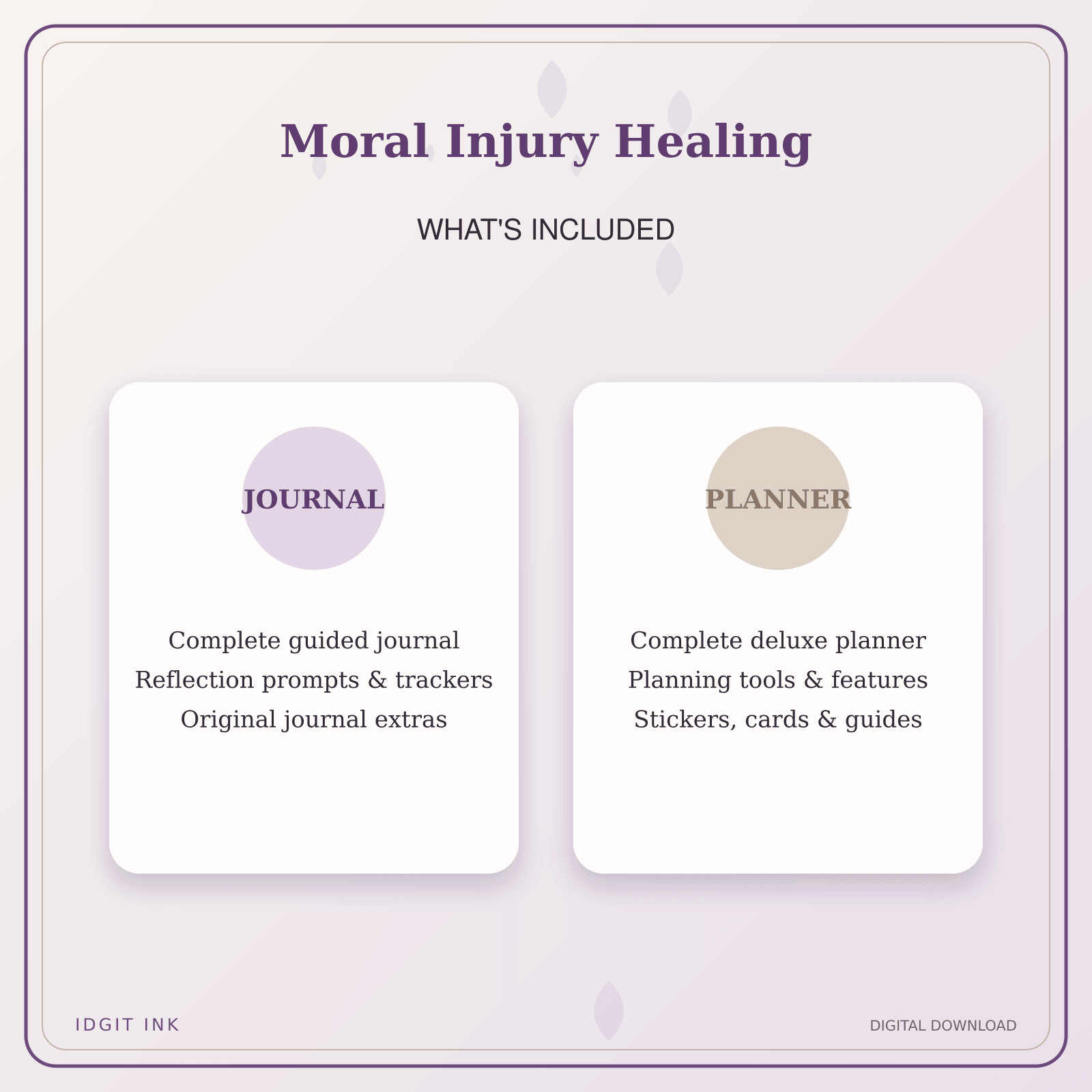 Idgit Ink Moral Injury Healing deluxe journal and planner bundle — complete journal and planner bundle contents