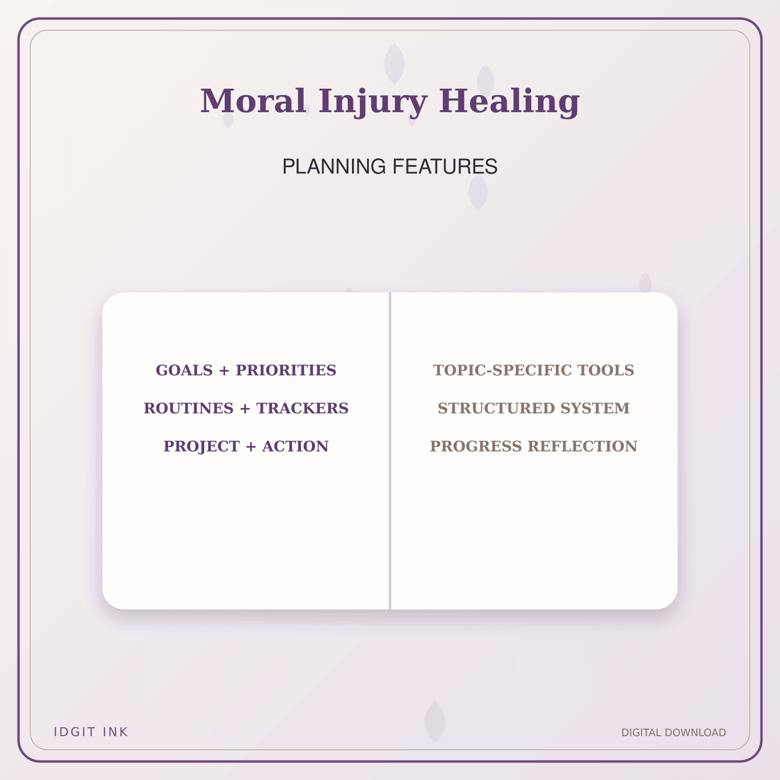 Idgit Ink Moral Injury Healing deluxe journal and planner bundle — planner organization and planning features