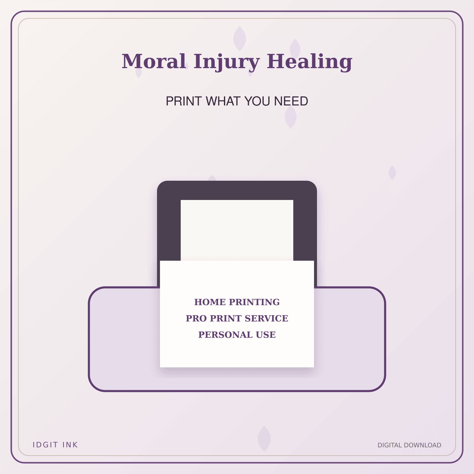 Idgit Ink Moral Injury Healing deluxe journal and planner bundle — home and professional printing information