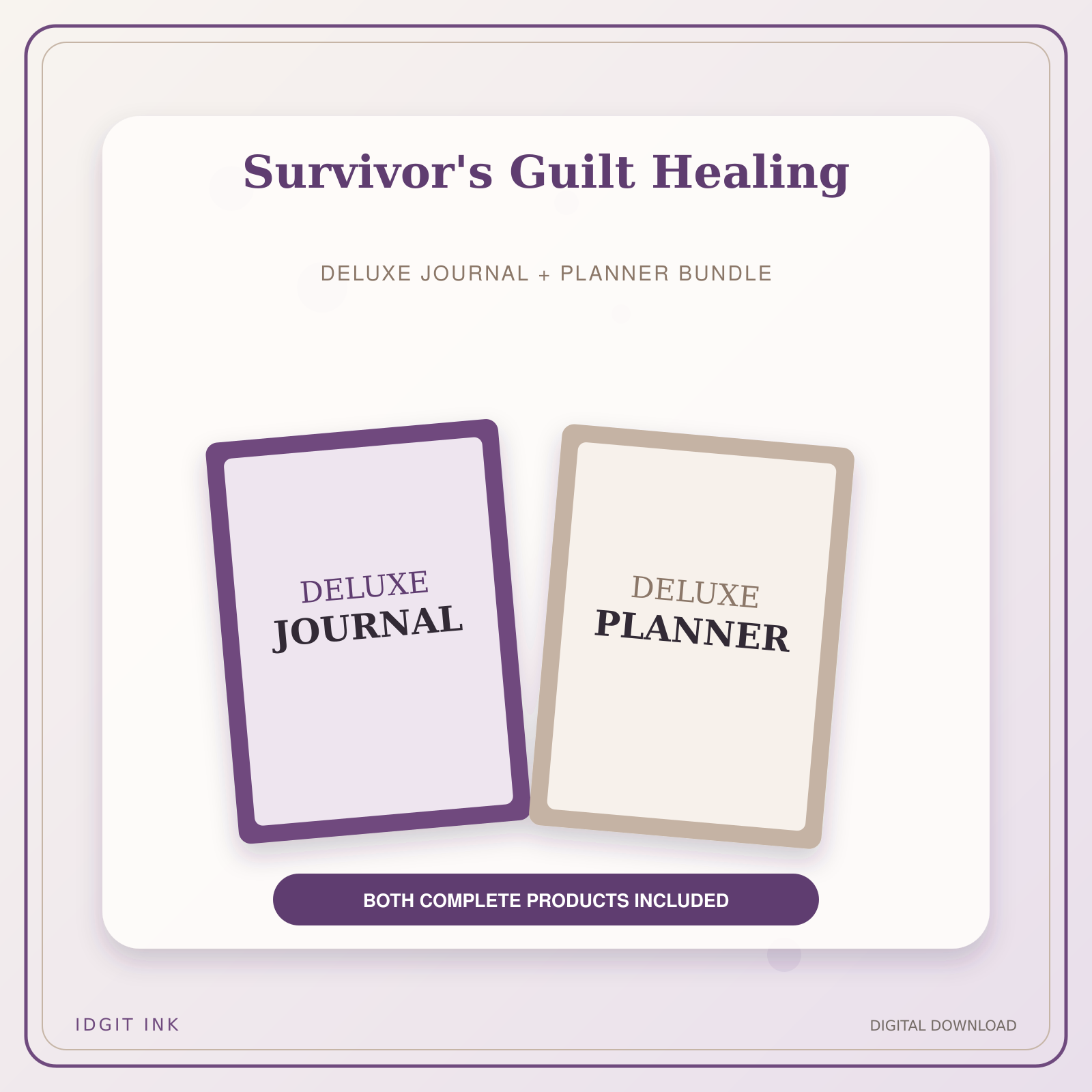 Idgit Ink Survivor's Guilt Healing deluxe journal and planner bundle — primary bundle cover showing both deluxe products
