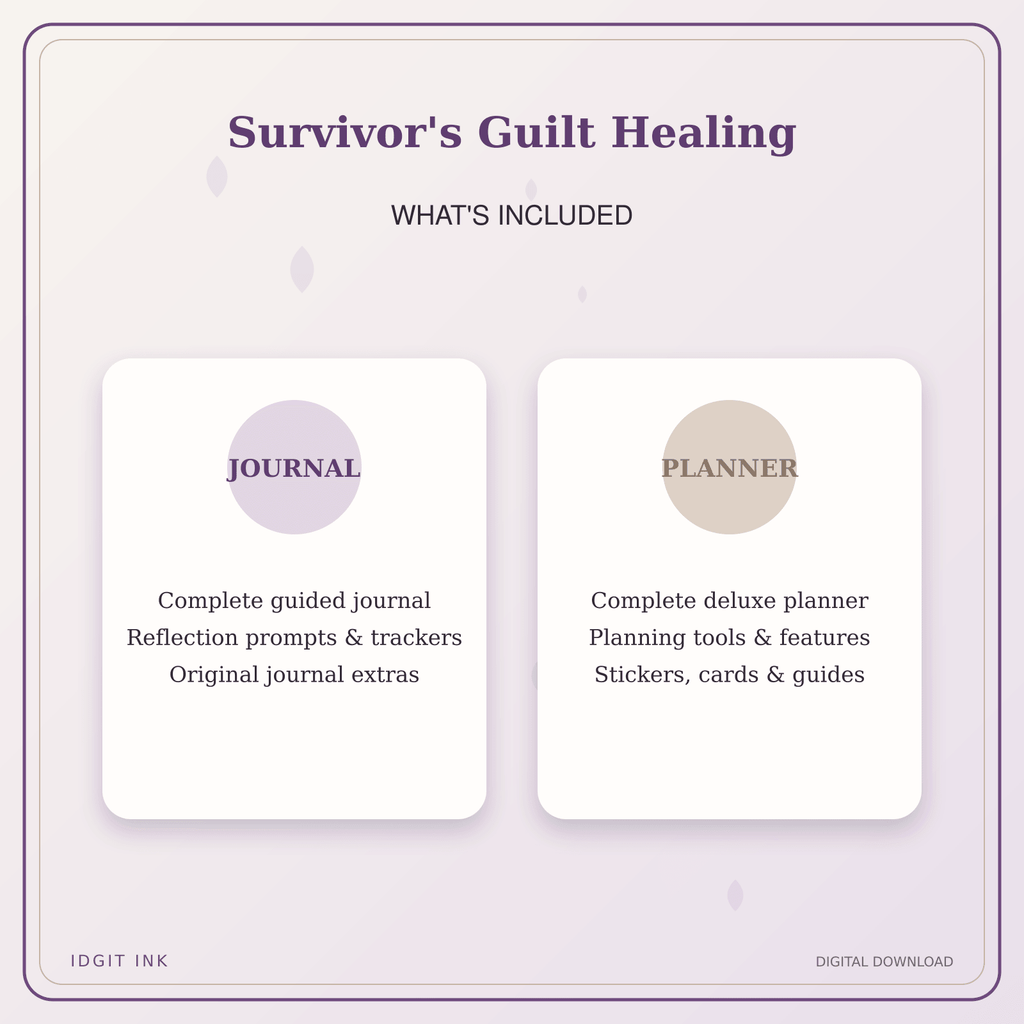 Idgit Ink Survivor's Guilt Healing deluxe journal and planner bundle — complete journal and planner bundle contents