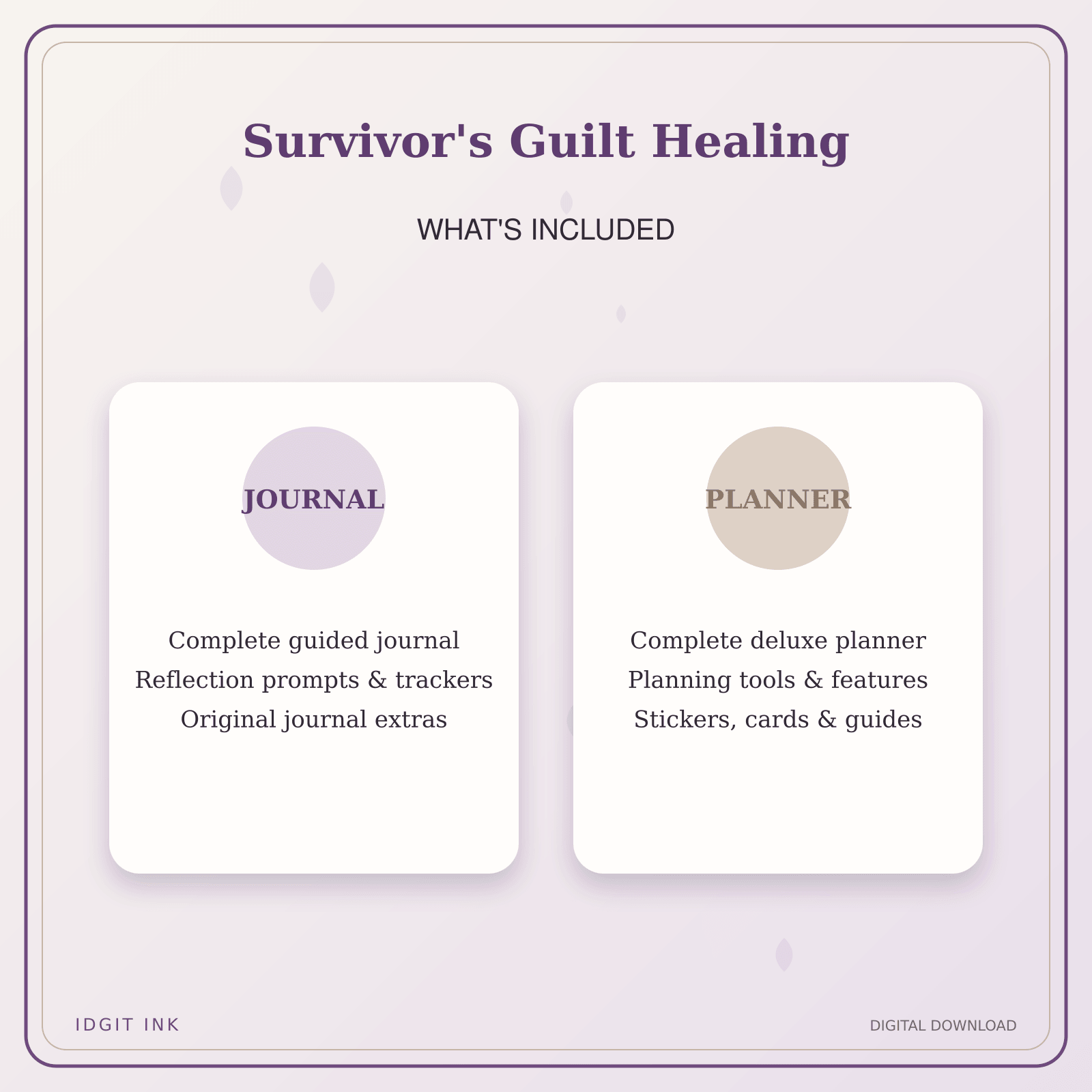 Idgit Ink Survivor's Guilt Healing deluxe journal and planner bundle — complete journal and planner bundle contents