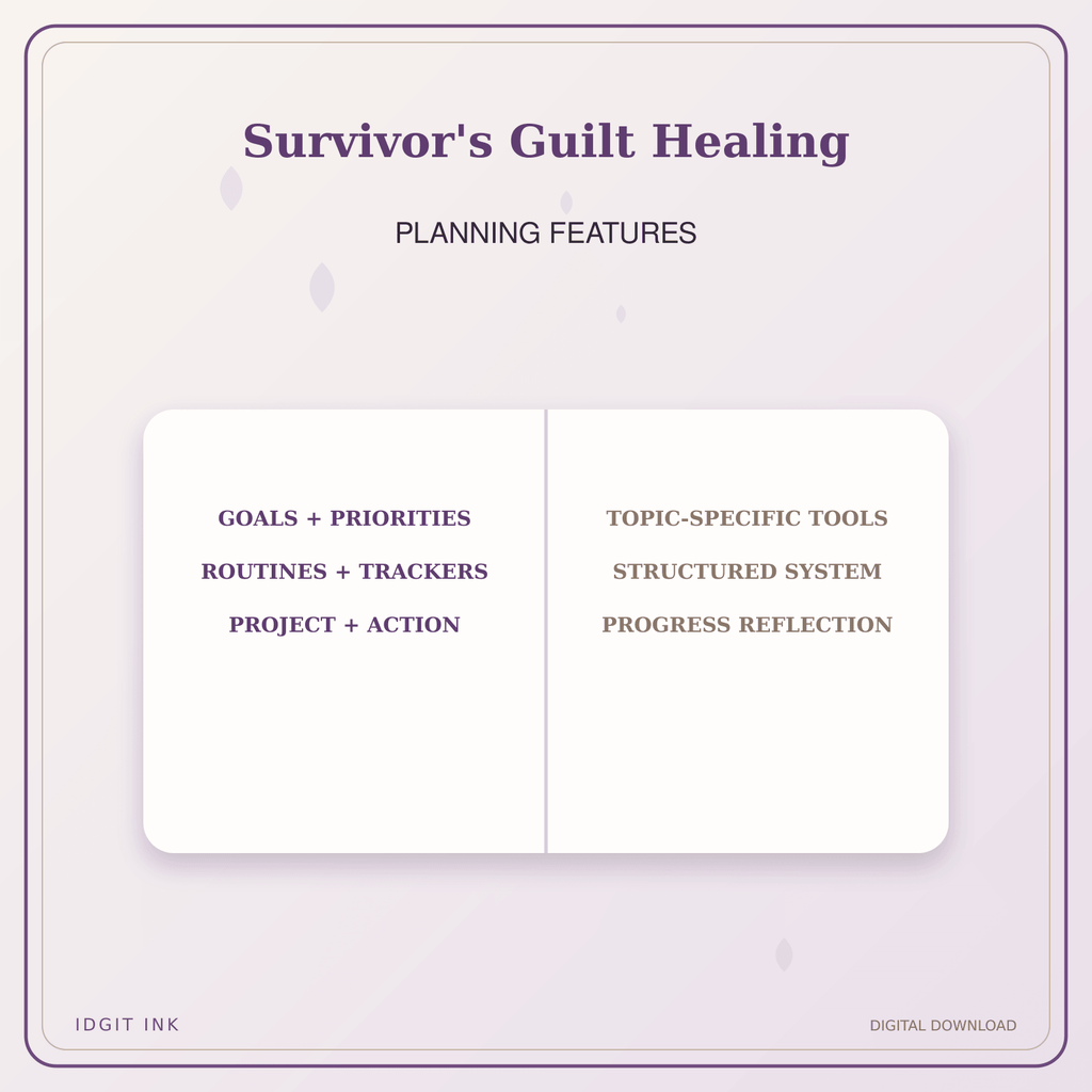 Idgit Ink Survivor's Guilt Healing deluxe journal and planner bundle — planner organization and planning features