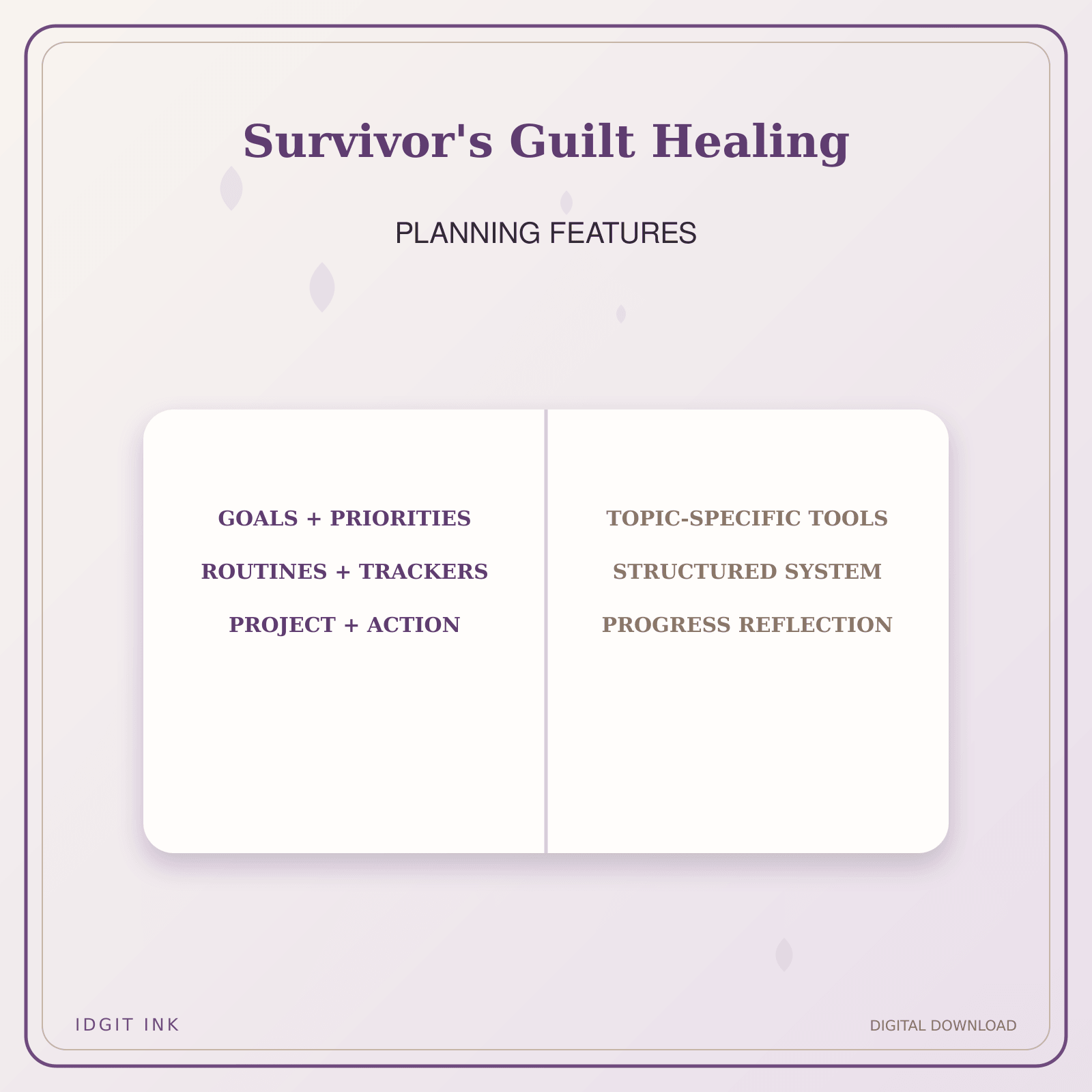 Idgit Ink Survivor's Guilt Healing deluxe journal and planner bundle — planner organization and planning features