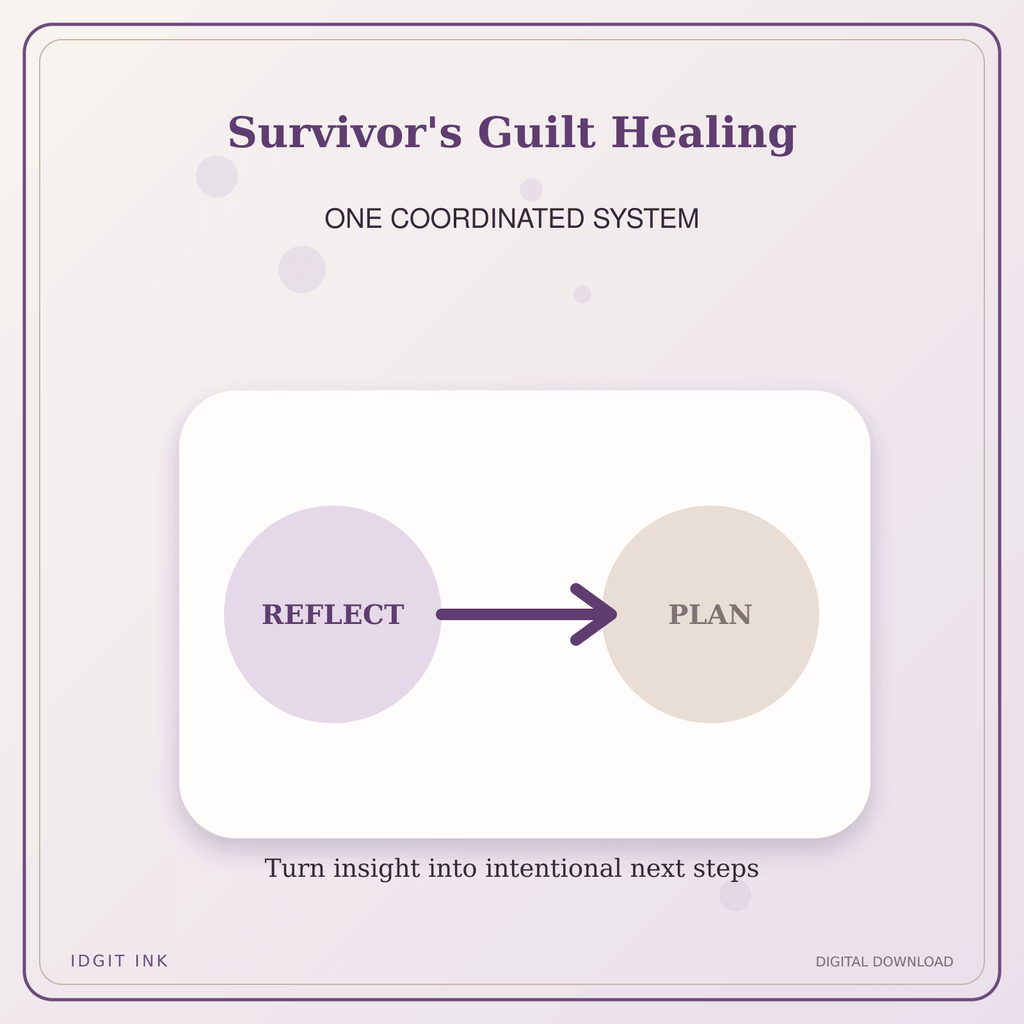 Idgit Ink Survivor's Guilt Healing deluxe journal and planner bundle — topic-specific benefits and use cases