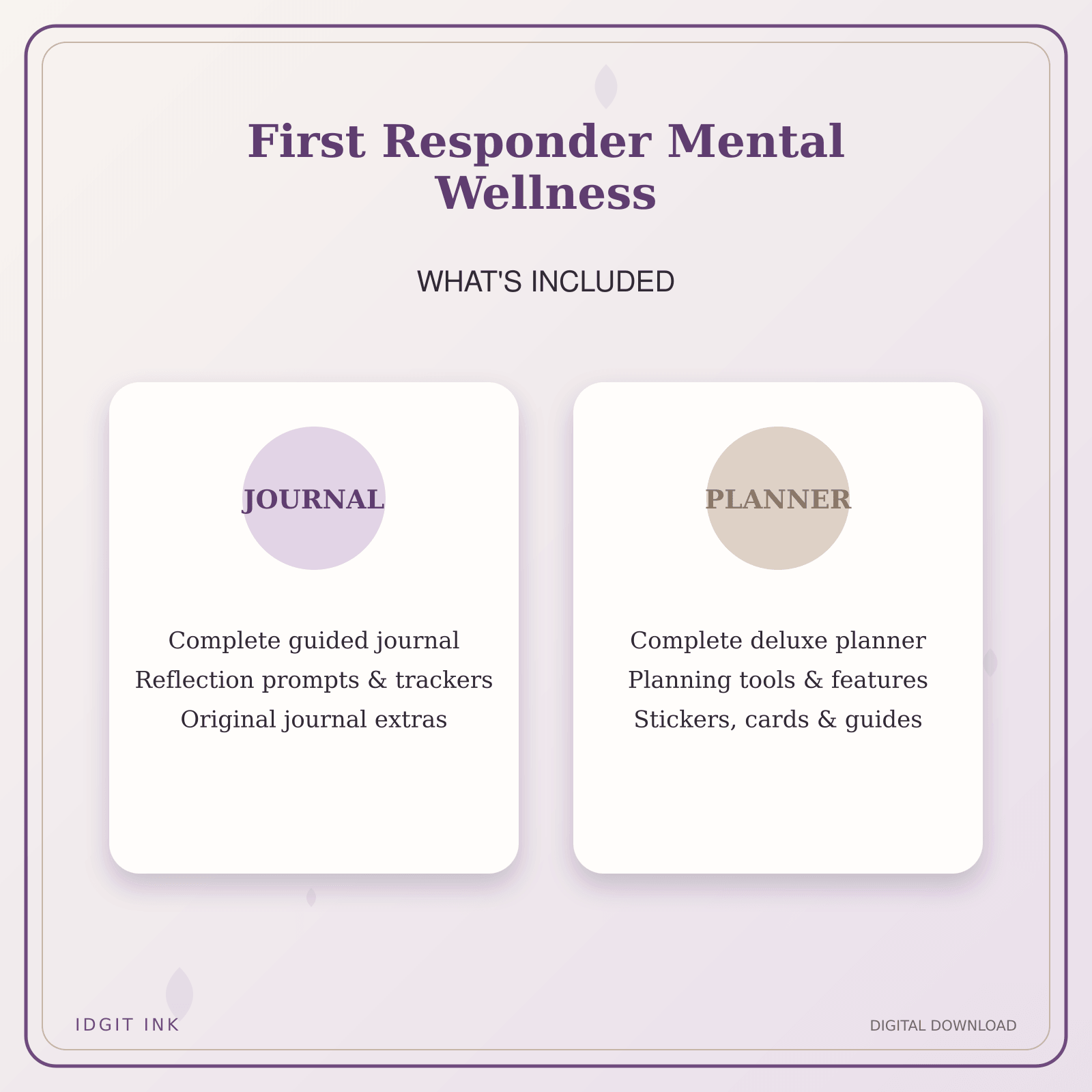 Idgit Ink First Responder Mental Wellness deluxe journal and planner bundle — complete journal and planner bundle contents