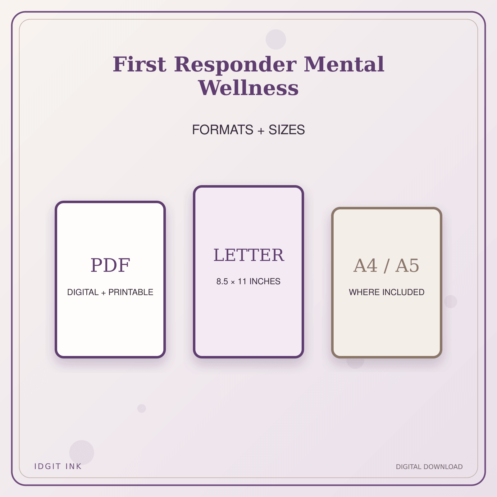 Idgit Ink First Responder Mental Wellness deluxe journal and planner bundle — digital formats and available page sizes