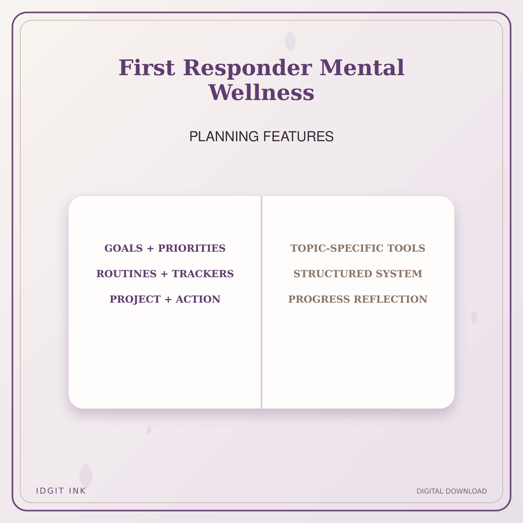 Idgit Ink First Responder Mental Wellness deluxe journal and planner bundle — planner organization and planning features