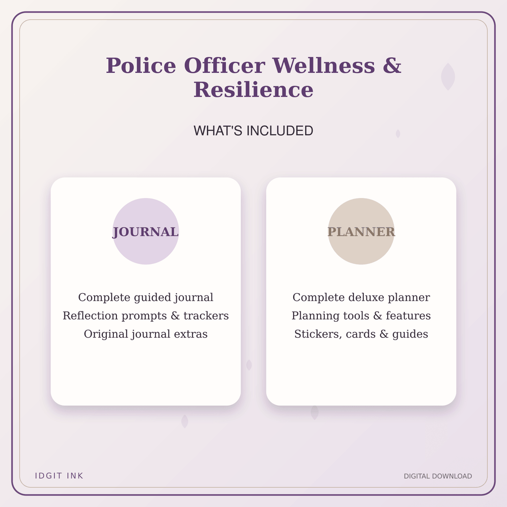 Idgit Ink Police Officer Wellness & Resilience deluxe journal and planner bundle — complete journal and planner bundle contents