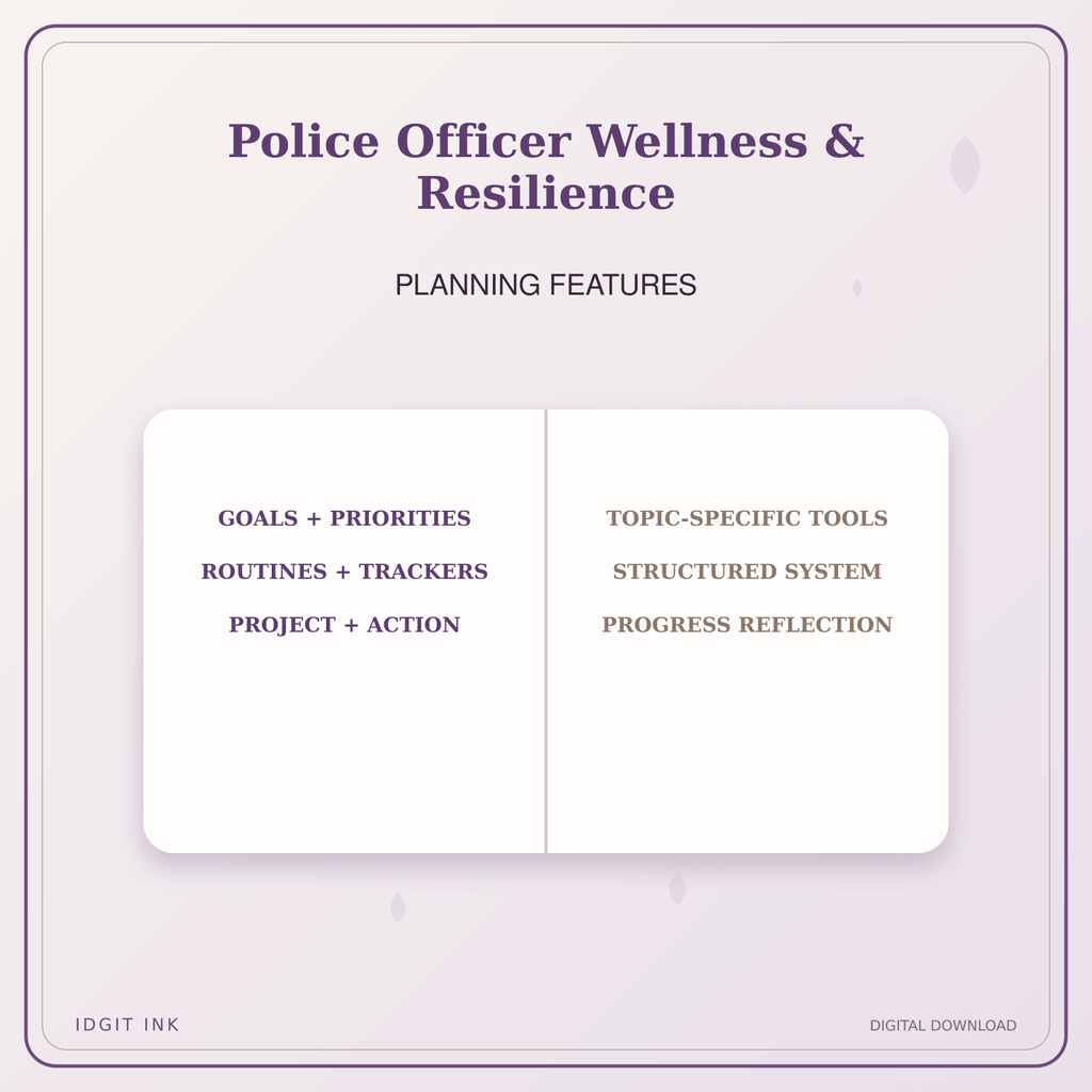 Idgit Ink Police Officer Wellness & Resilience deluxe journal and planner bundle — planner organization and planning features