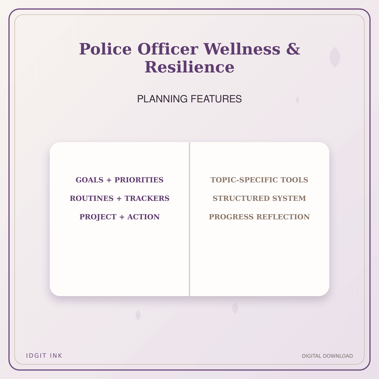 Idgit Ink Police Officer Wellness & Resilience deluxe journal and planner bundle — planner organization and planning features